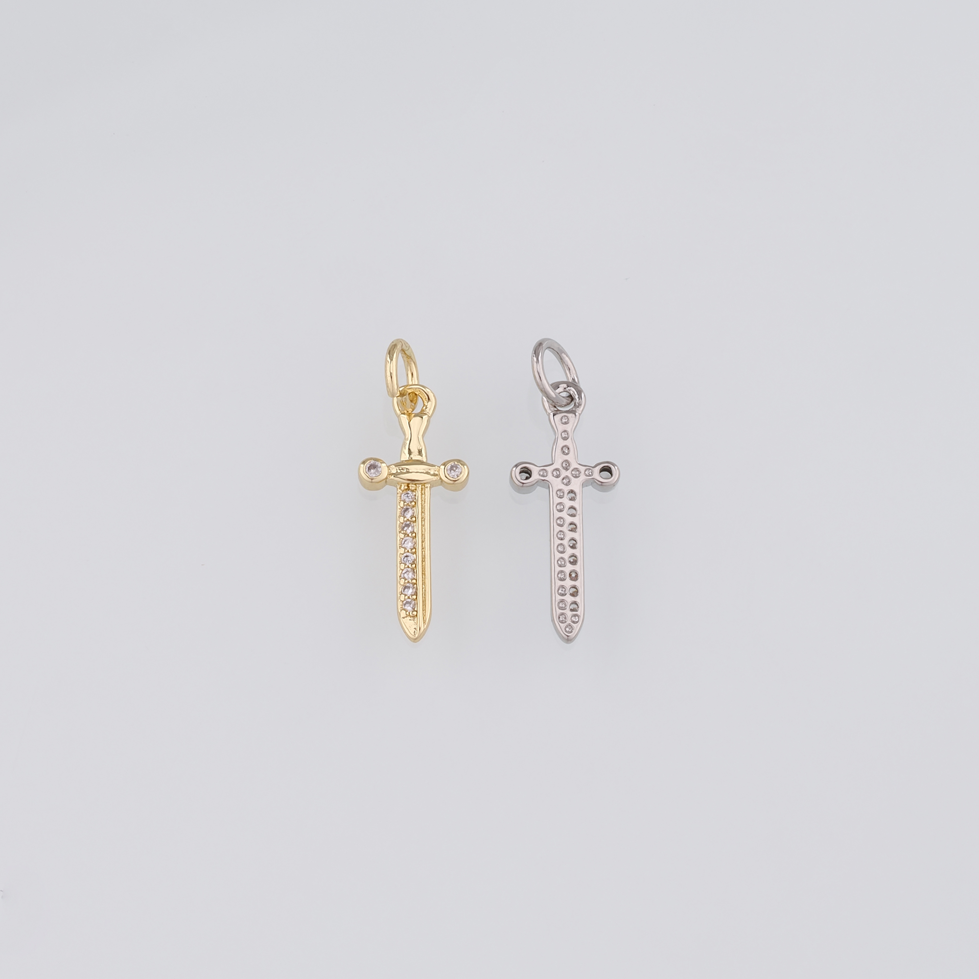 18K Gold Filled Sword Pendant,CZ Micro Pave Sword Charm Earrings Necklace for DIY Jewelry Making Supply