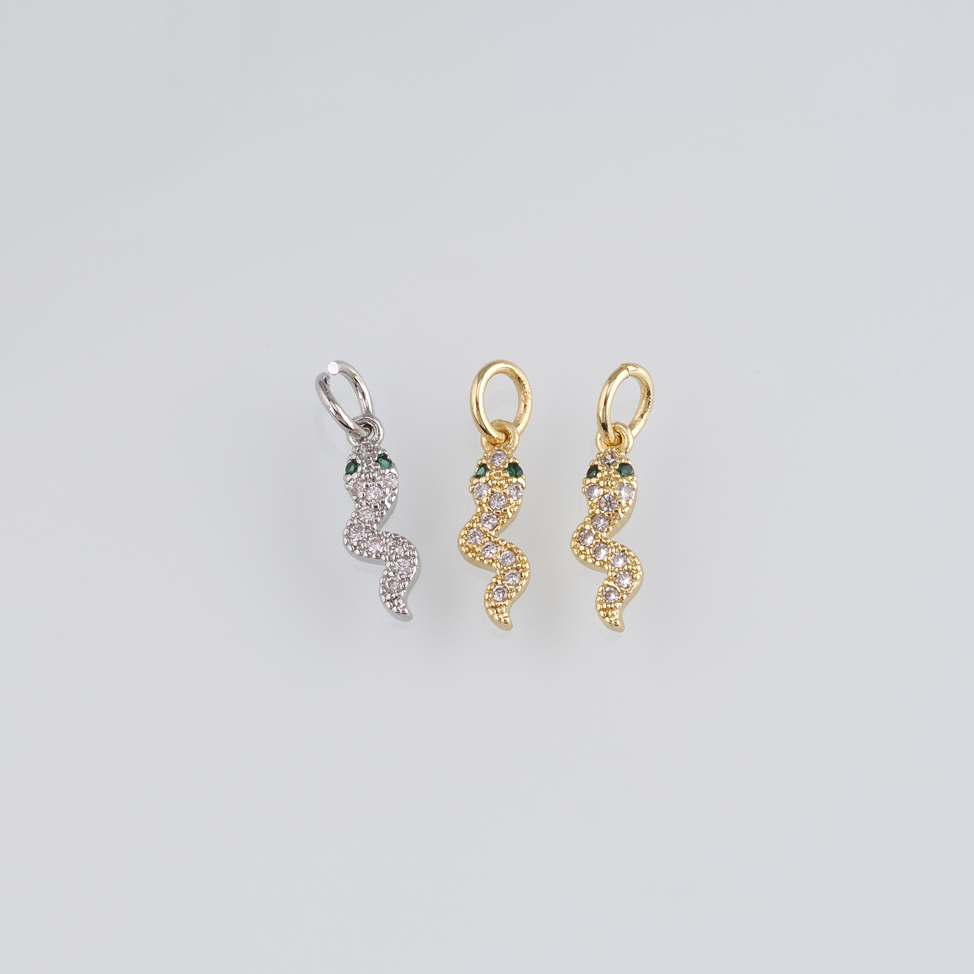 18K Gold Filled Snake Pendant,CZ Micro Pave Reptile Charm Earrings Necklace for DIY Jewelry Making Supply