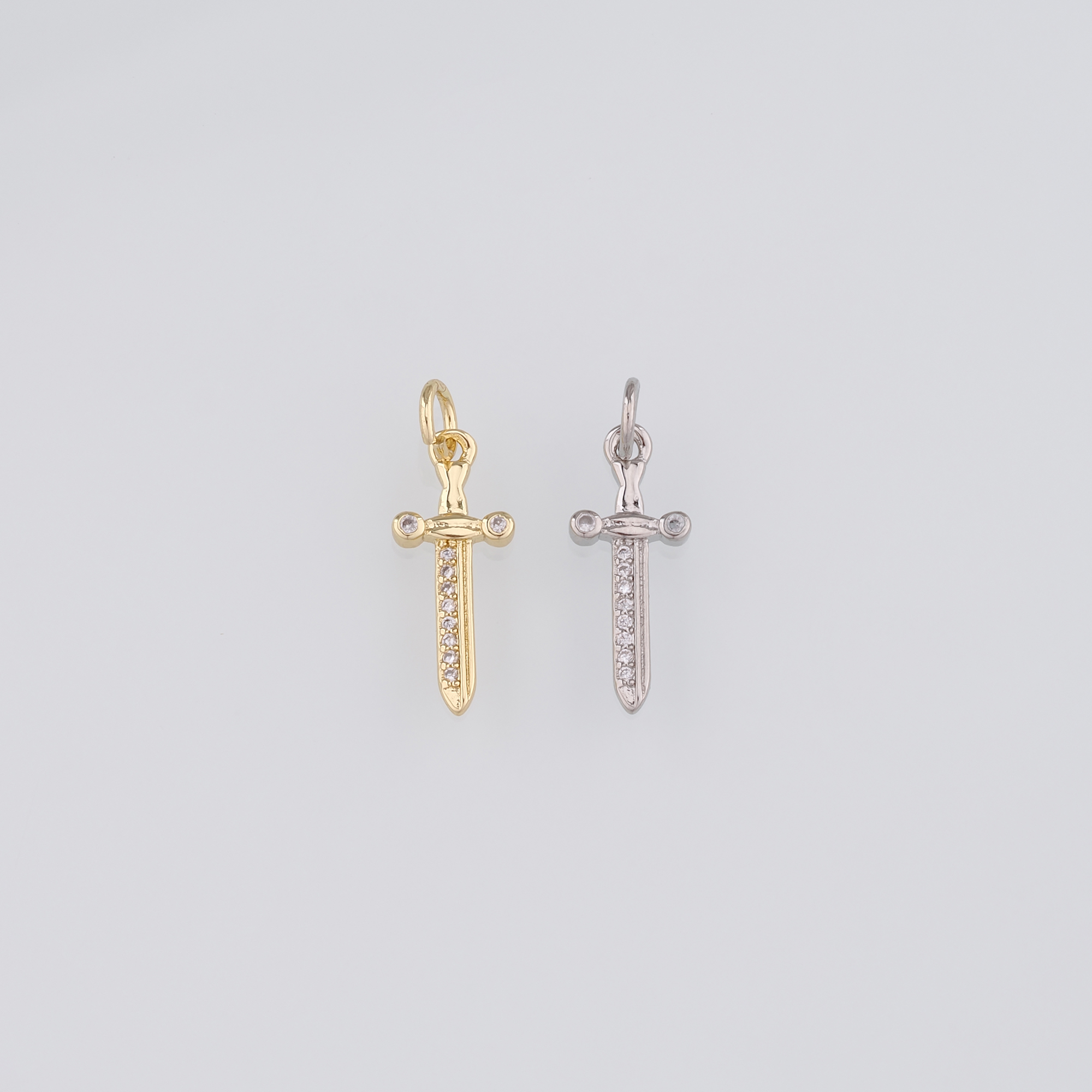 18K Gold Filled Sword Pendant,CZ Micro Pave Sword Charm Earrings Necklace for DIY Jewelry Making Supply
