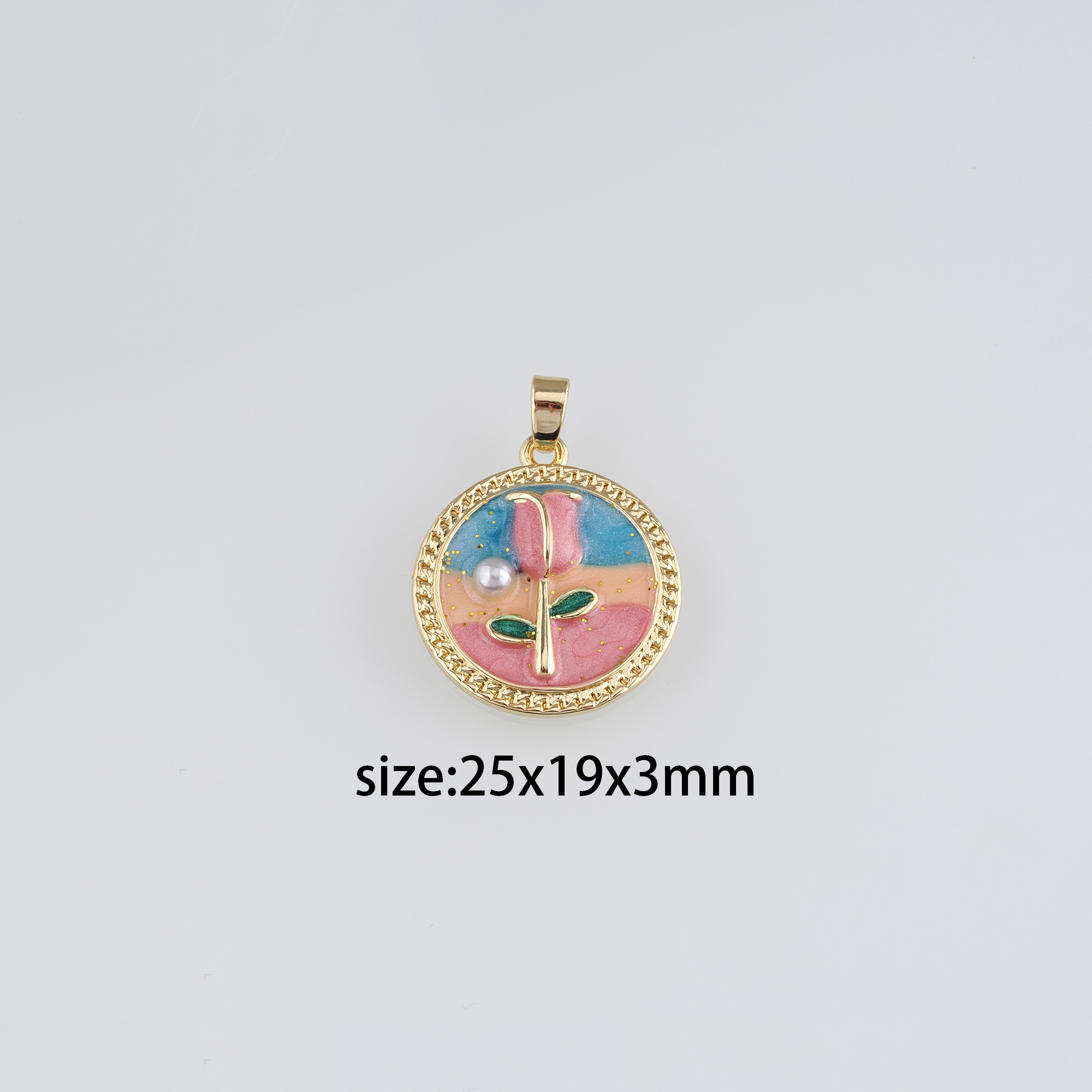 18K Gold Filled Tulip Pendant,Flower Charm,Enamel Tulip Earrings Necklace for DIY Jewelry Making Supply