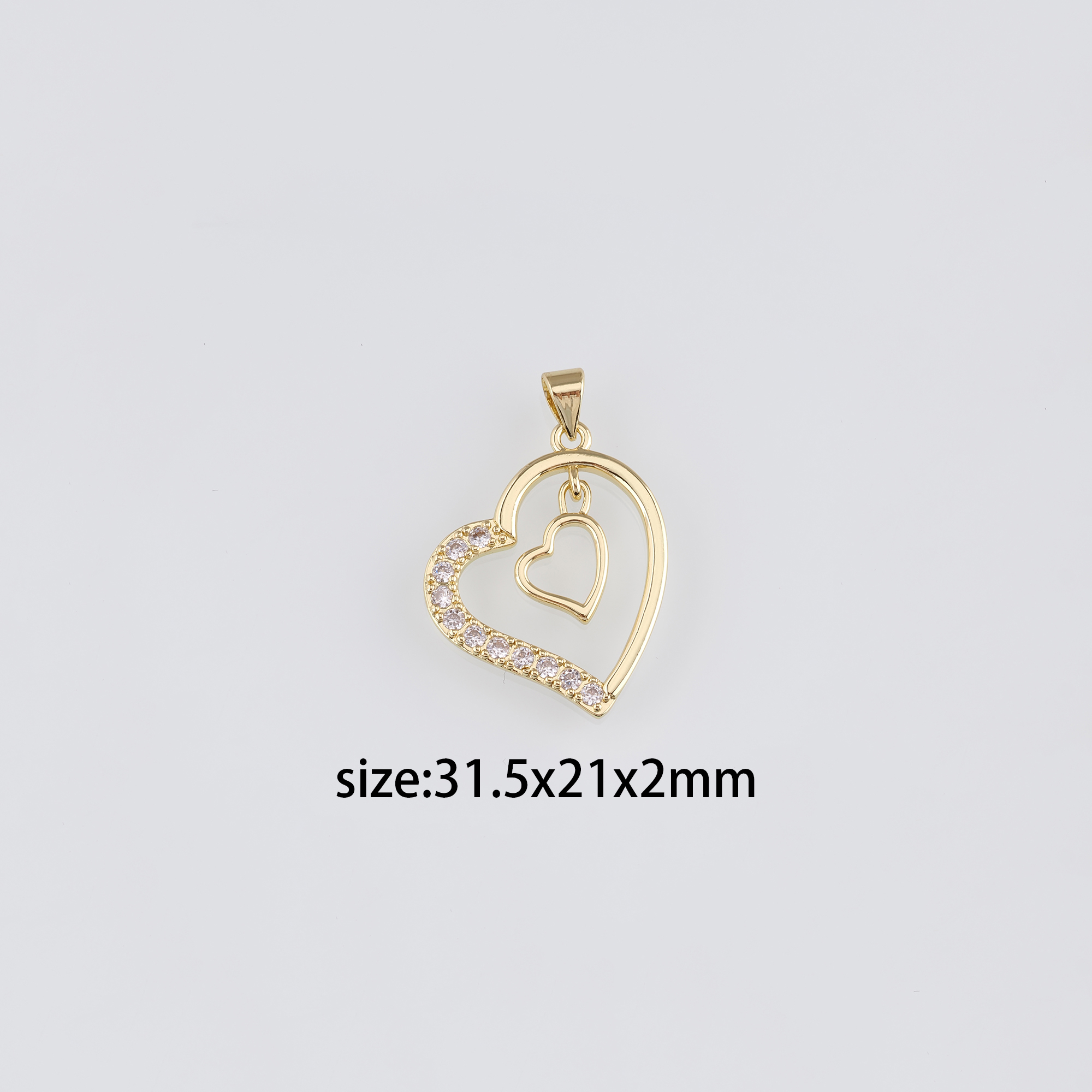 18K Gold Filled Heart Pendant,CZ Micro Pave Heart Charm Earrings Necklace for DIY Jewelry Making Supply