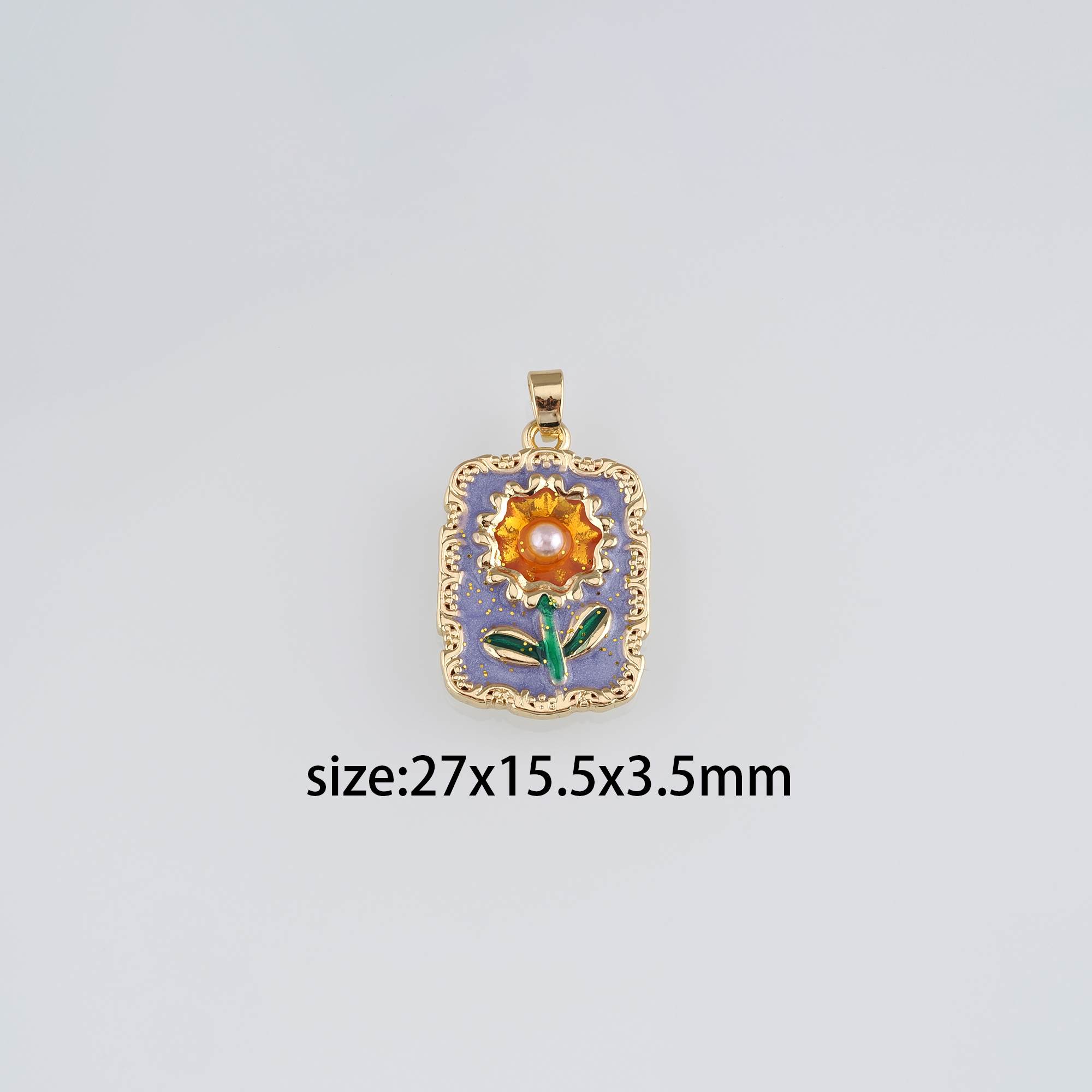 18K Gold Filled Sunflower Pendant,Enamel Sunflower Charm Earrings Necklace for DIY Jewelry Making Supply