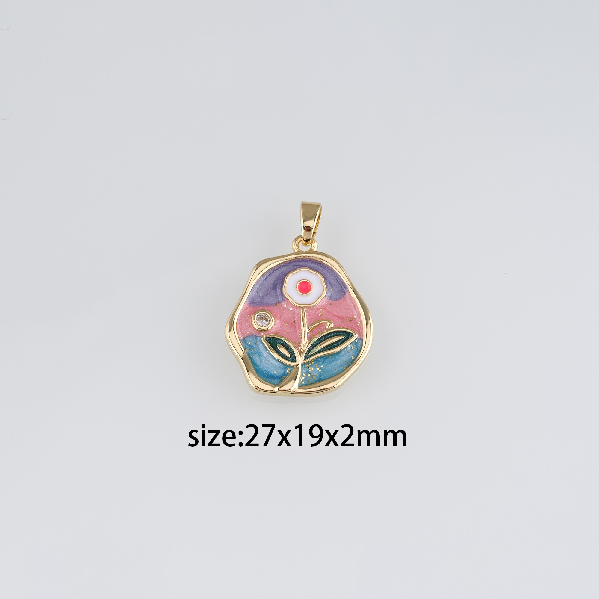 18K Gold Filled Flower Pendant,Enamel Flower Charm Earrings Necklace for DIY Jewelry Making Supply