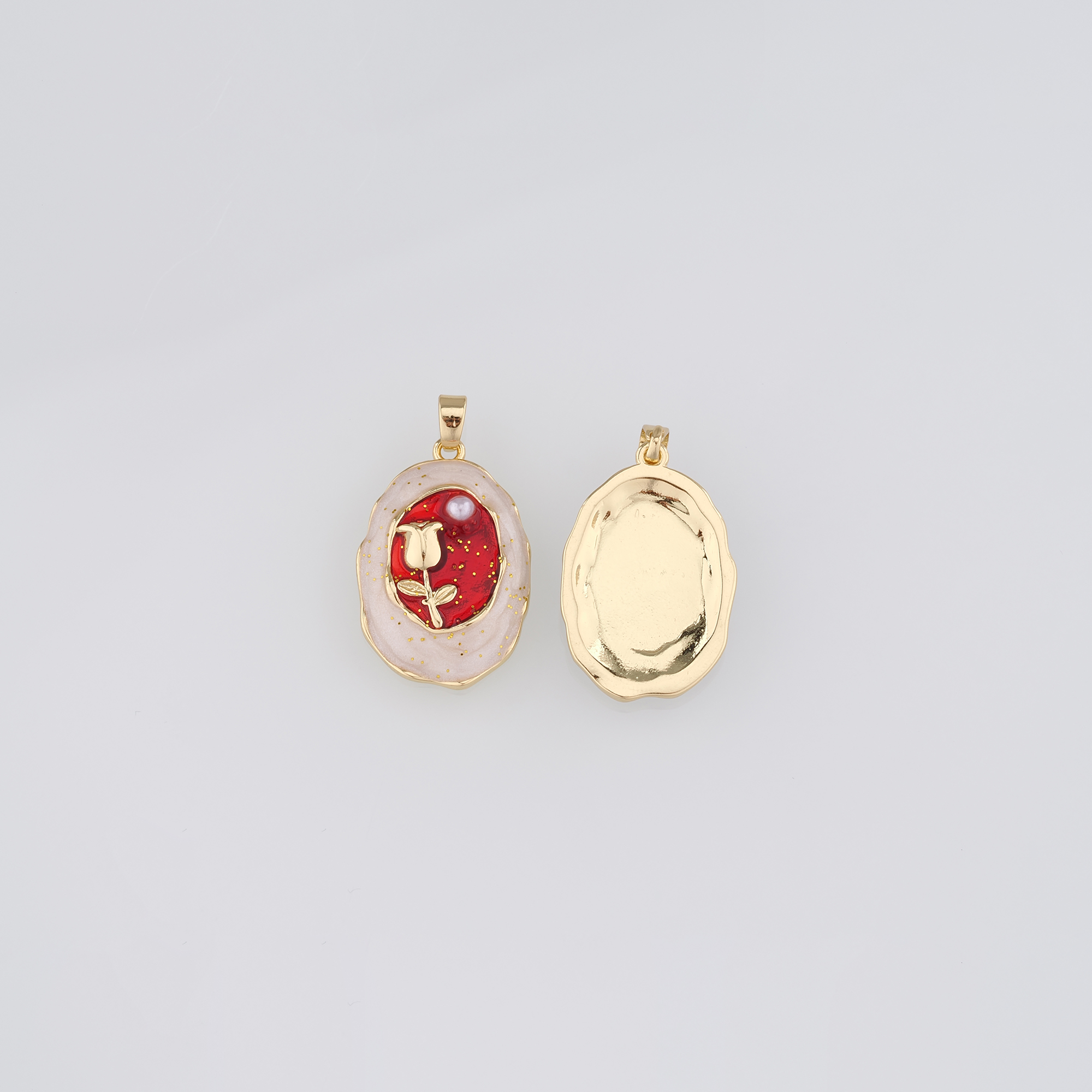 18K Gold Filled Tulip Pendant,Flower Charm,Enamel Tulip Earrings Necklace for DIY Jewelry Making Supply