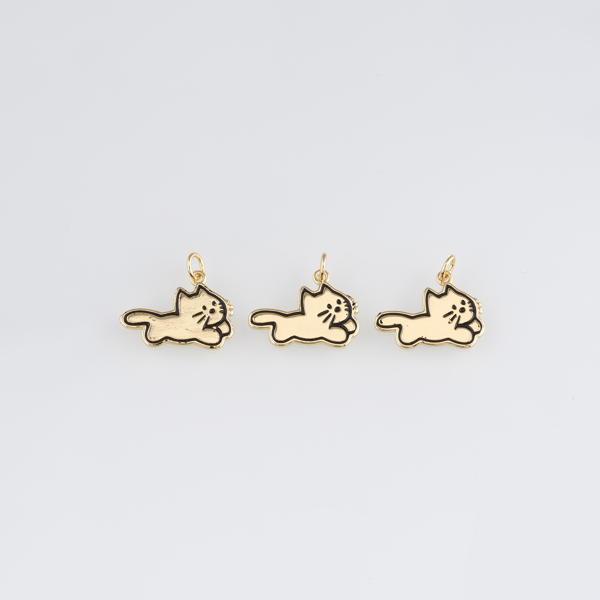 18K Gold Filled Cat Pendant,Animal Charm,Enamel Cat Earrings Necklace for DIY Jewelry Making Supply