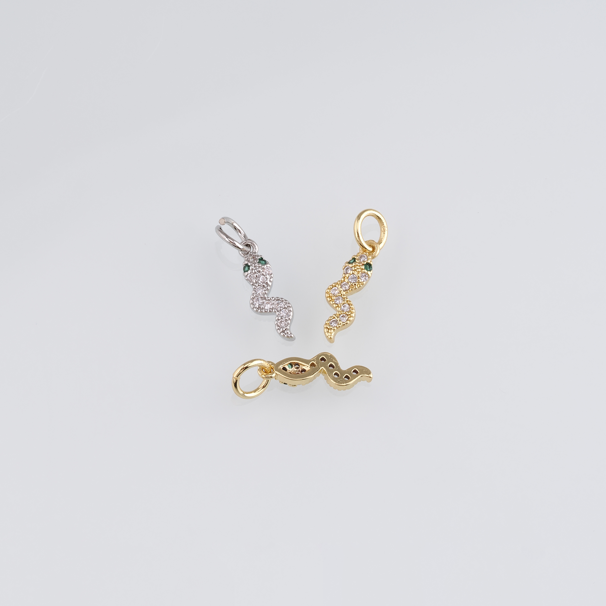 18K Gold Filled Snake Pendant,CZ Micro Pave Reptile Charm Earrings Necklace for DIY Jewelry Making Supply