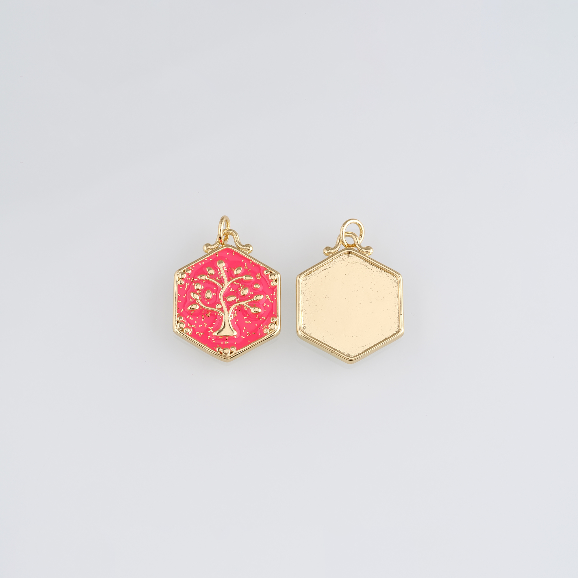 18K Gold Filled Tree of Life Pendant,Enamel Tree Charm Earrings Necklace for DIY Jewelry Making Supply