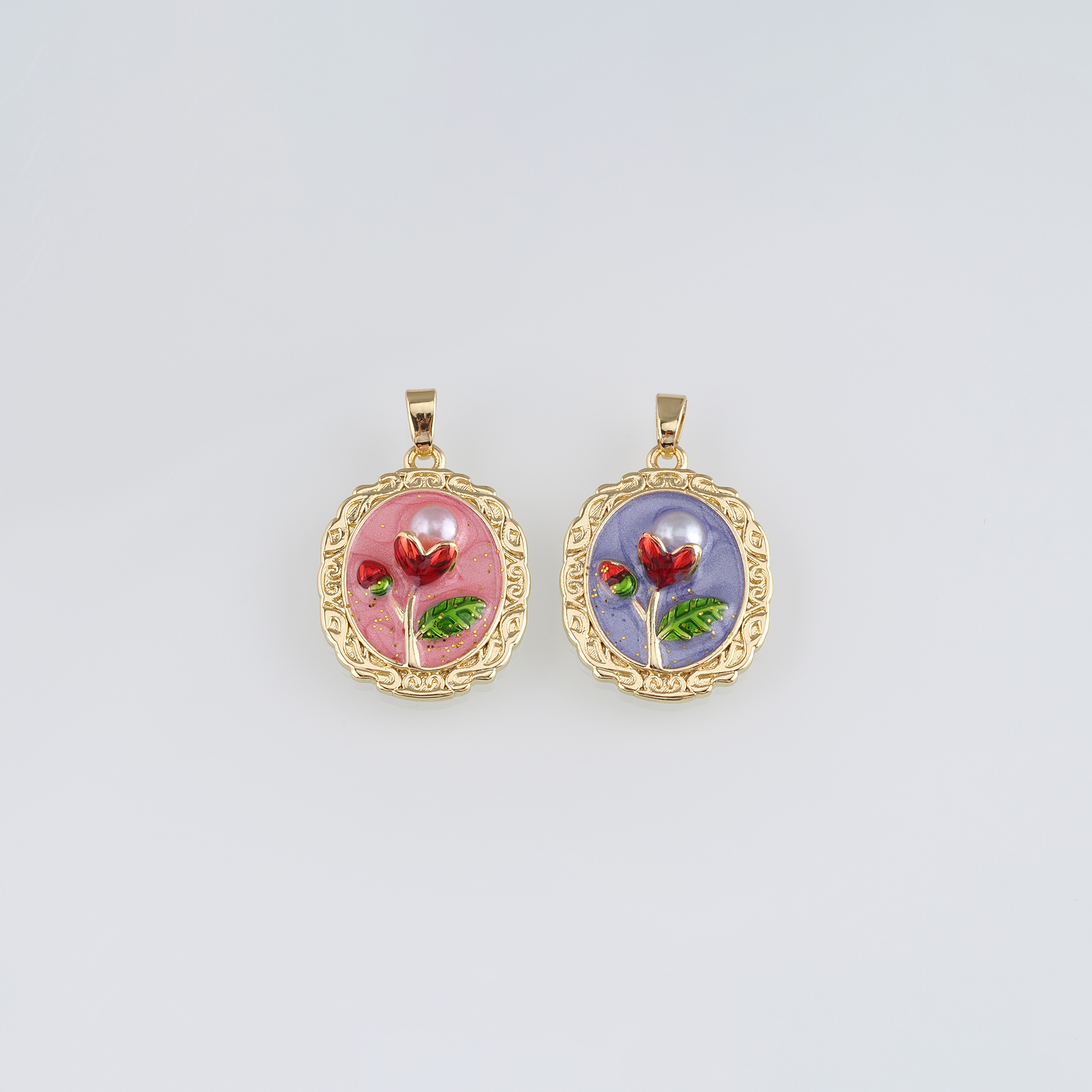 18K Gold Filled Tulip Pendant,Flower Charm,Enamel Tulip Earrings Necklace for DIY Jewelry Making Supply