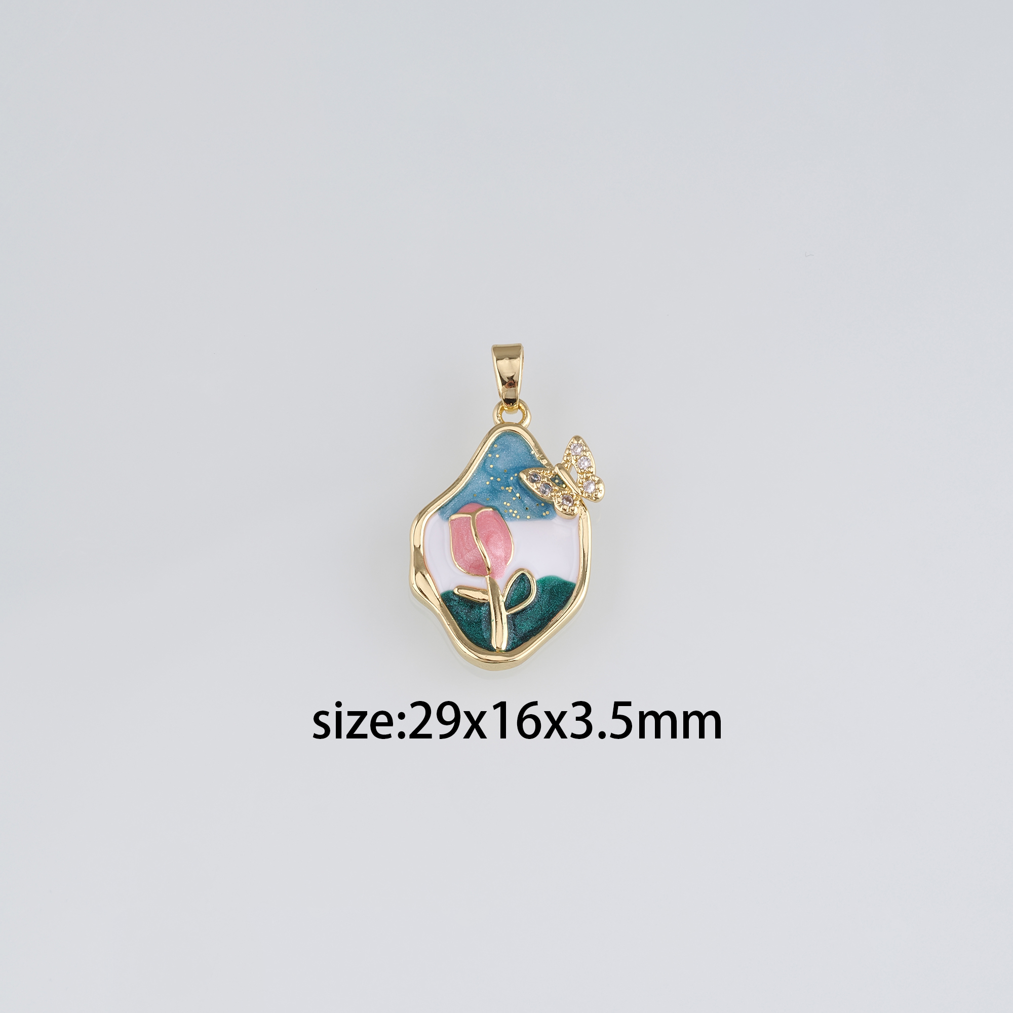 18K Gold Filled Tulip Pendant,Flower Charm,Enamel Tulip Earrings Necklace for DIY Jewelry Making Supply