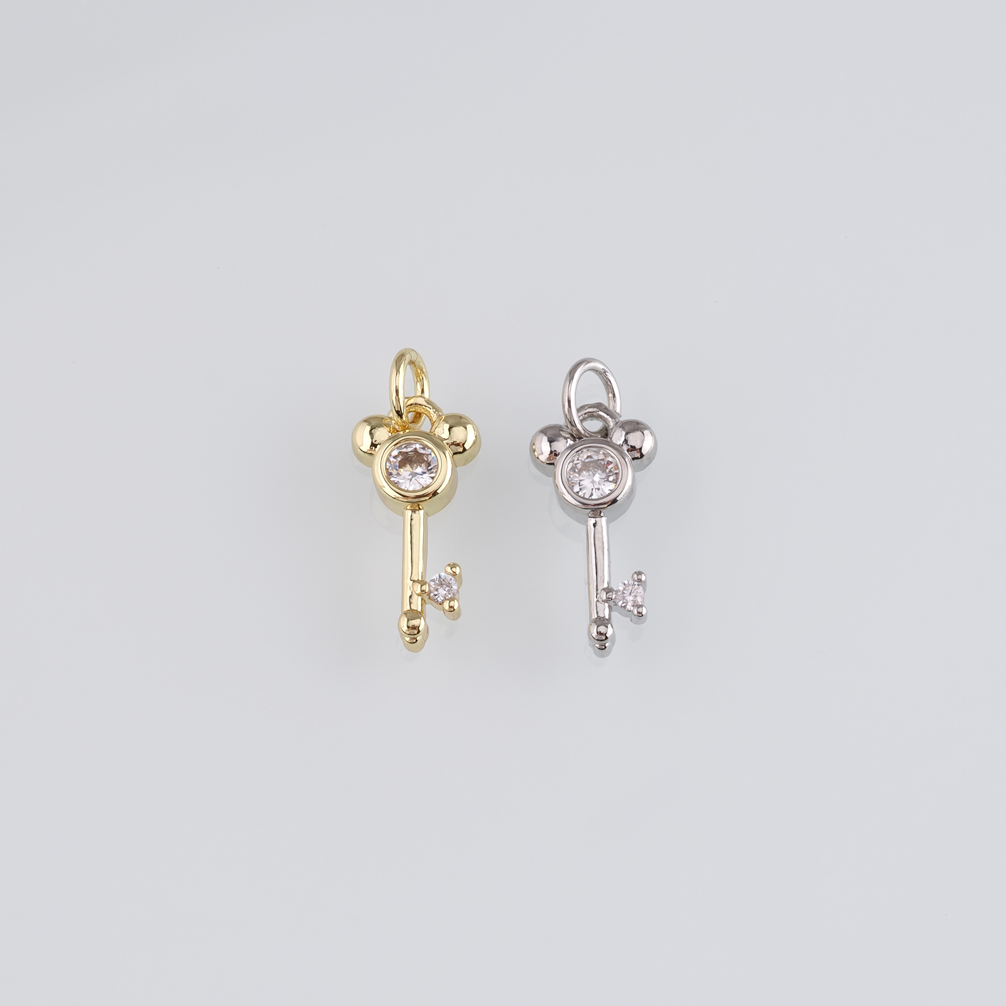 18K Gold Filled Key Pendant,CZ Micro Pave Key Charm Earrings Necklace for DIY Jewelry Making Supply