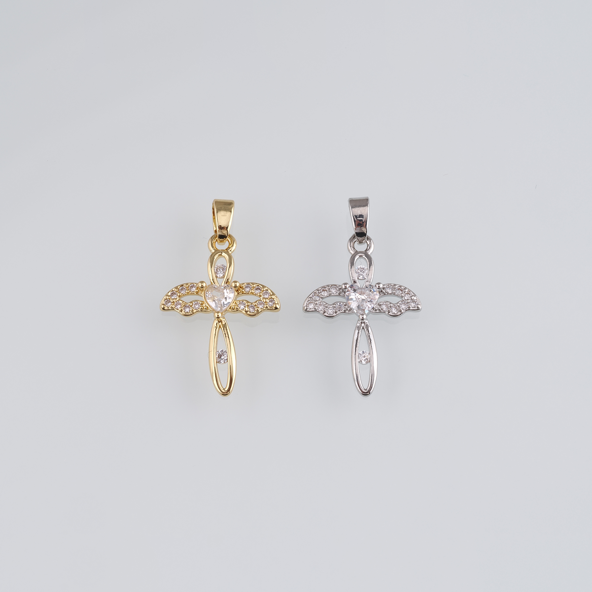 18K Gold Filled Cross Pendant,Religious Charm,CZ Micro Pave Cross Earrings Necklace for DIY Jewelry Making Supply