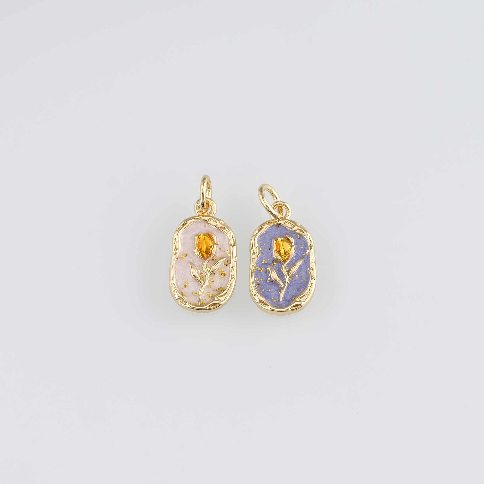 18K Gold Filled Tulip Pendant,Flower Charm,Enamel Tulip Earrings Necklace for DIY Jewelry Making Supply