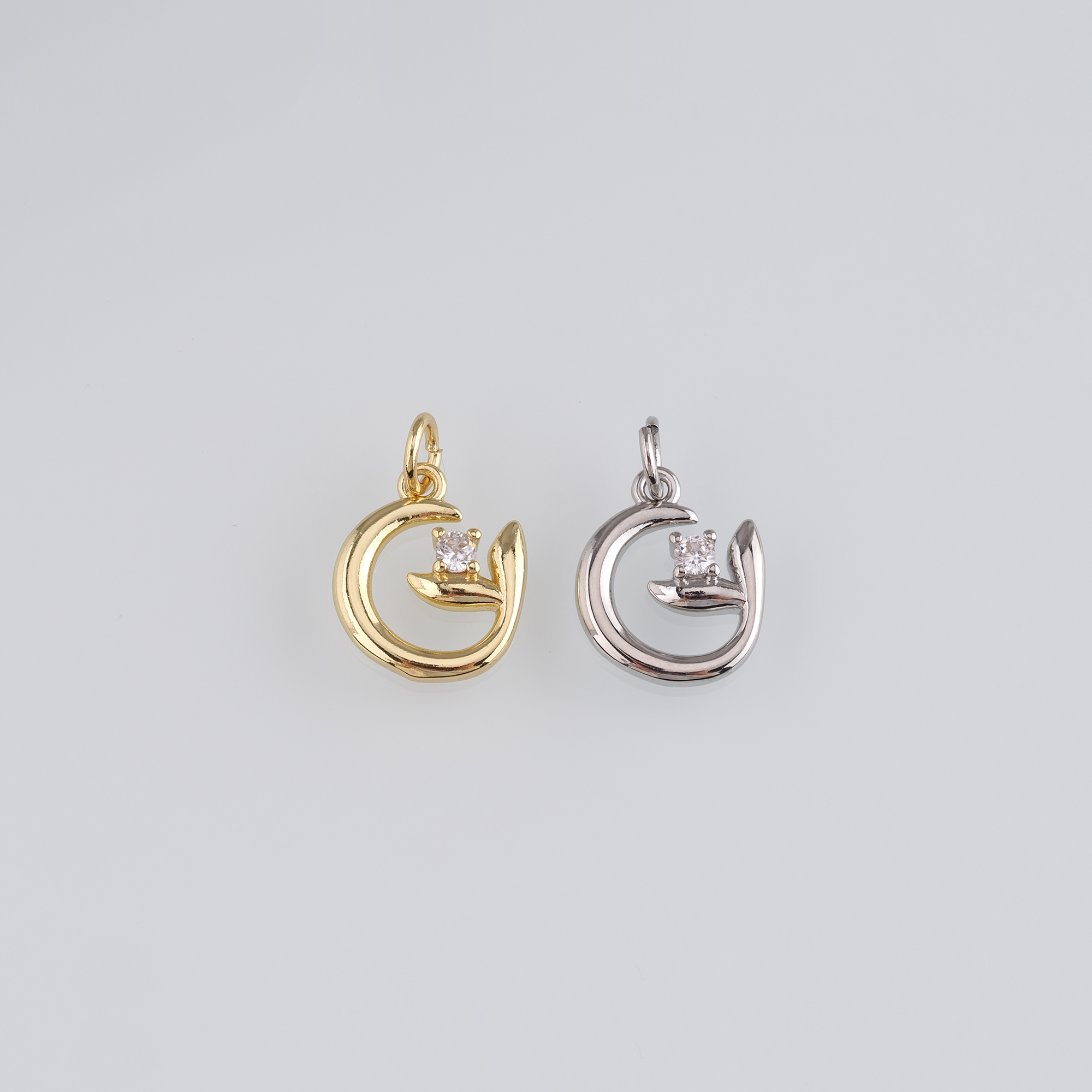18K Gold Filled Moon Pendant,Celestial Charm,CZ Micro Pave Moon Earrings Necklace for DIY Jewelry Making Supply