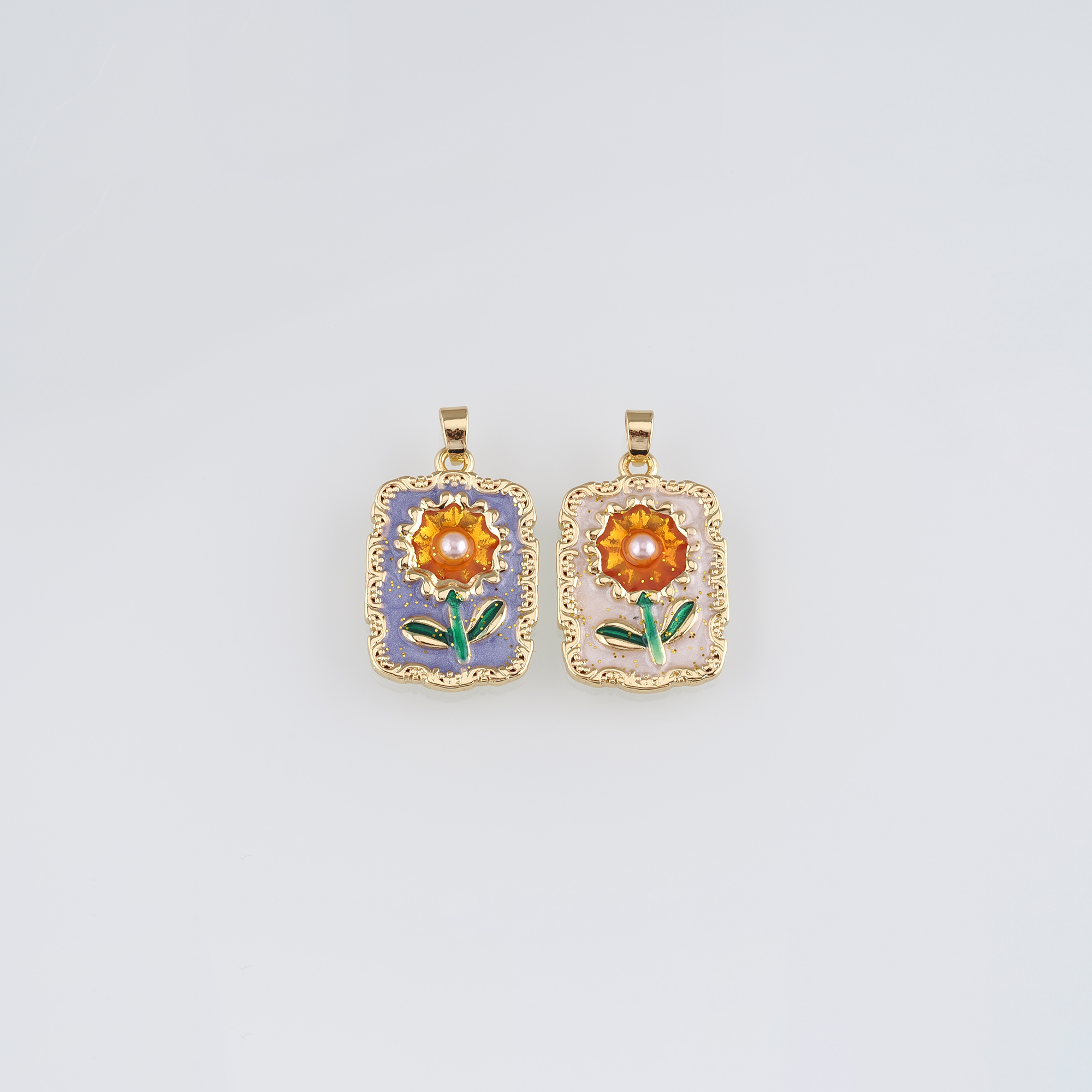 18K Gold Filled Sunflower Pendant,Enamel Sunflower Charm Earrings Necklace for DIY Jewelry Making Supply