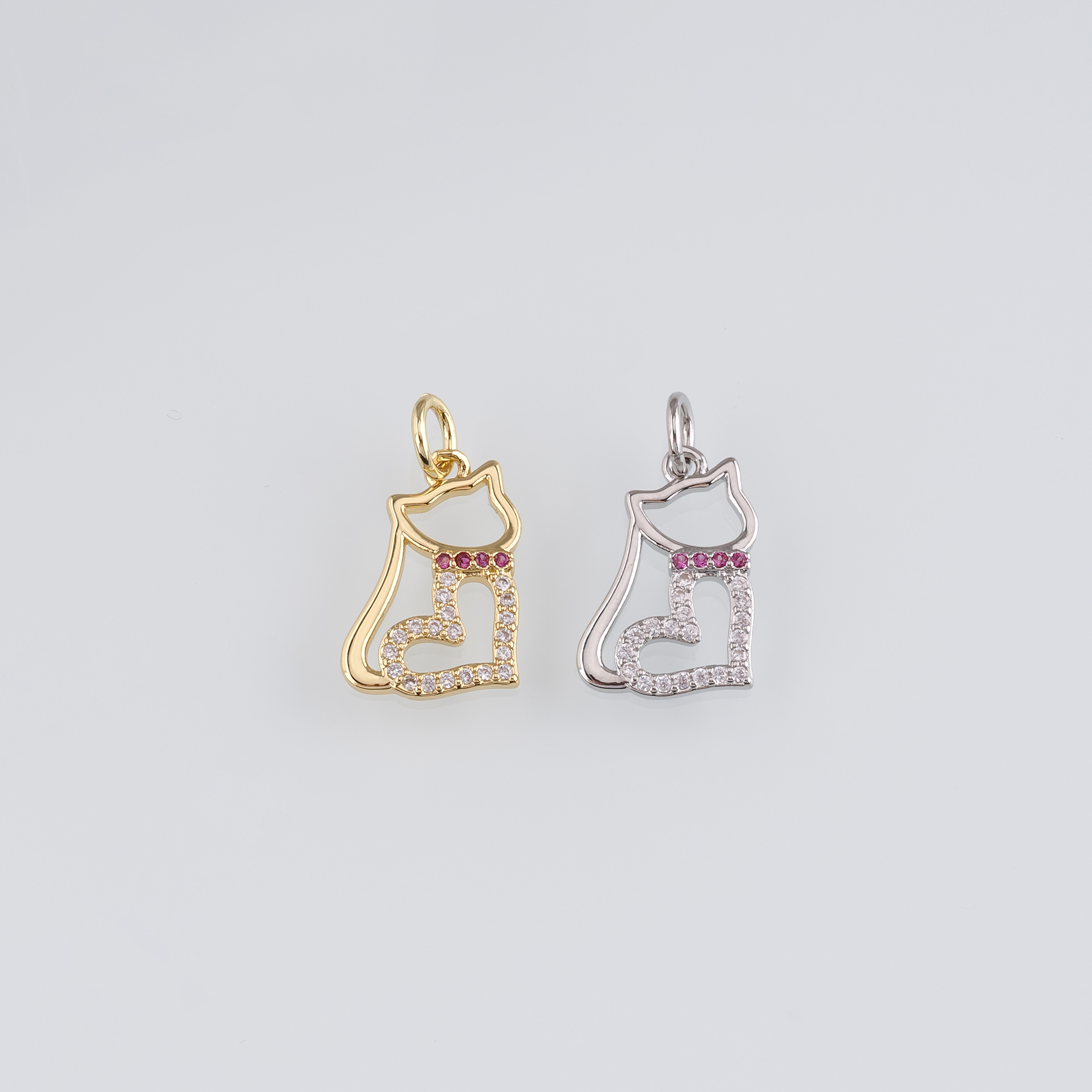 18K Gold Filled Cat Pendant,Animal Charm,CZ Micro Pave Cat Earrings Necklace for DIY Jewelry Making Supply