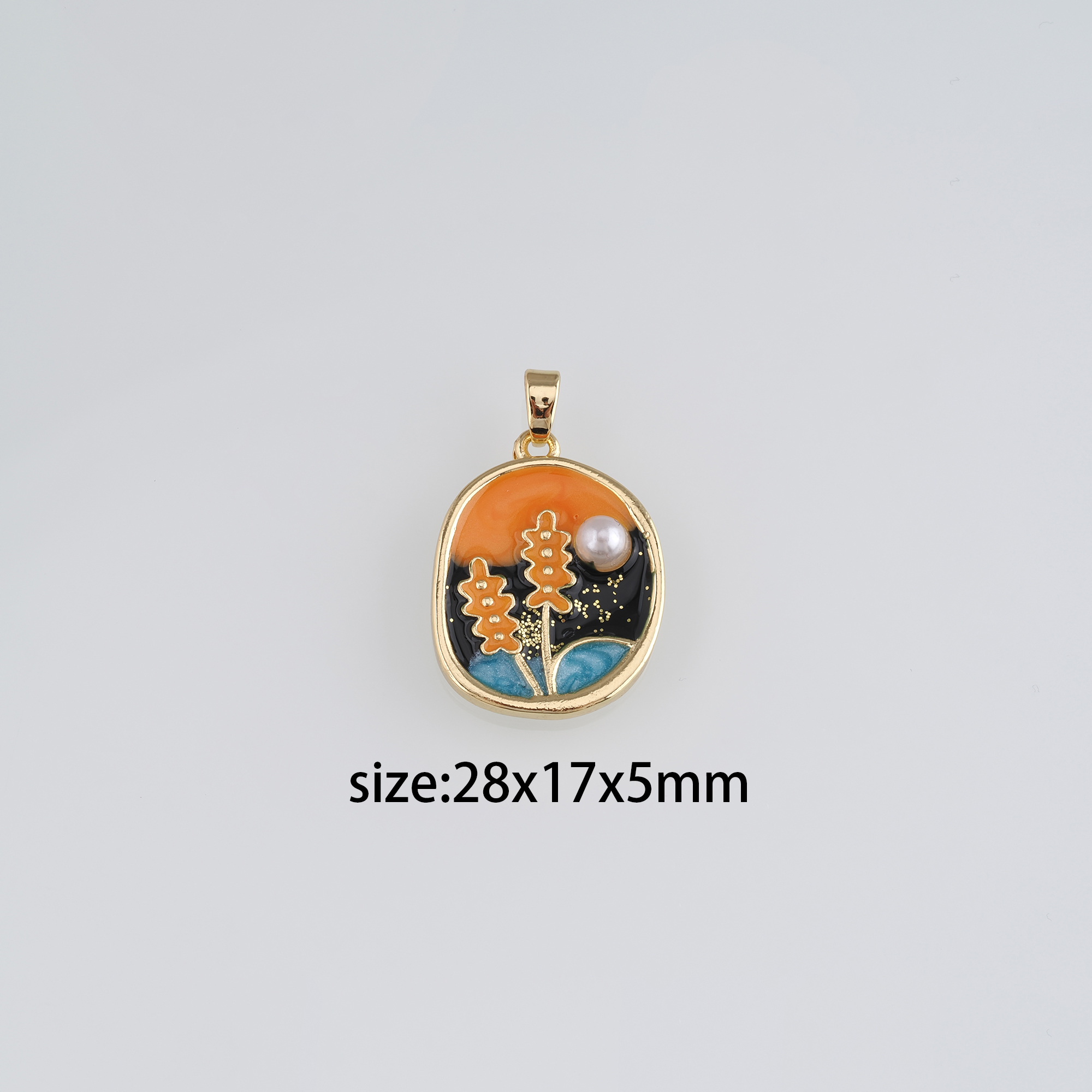18K Gold Filled Lavender Pendant,Flower Charm,Enamel Lavender Earrings Necklace for DIY Jewelry Making Supply