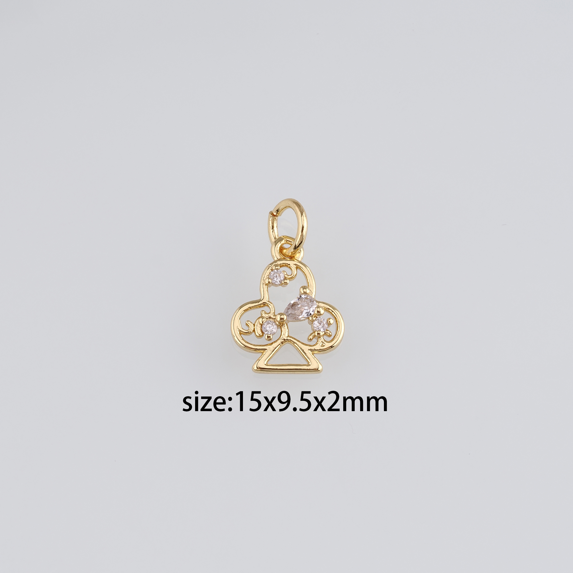 18K Gold Filled Poker Pendant,CZ Micro Pave Clubs Charm Earrings Necklace for DIY Jewelry Making Supply