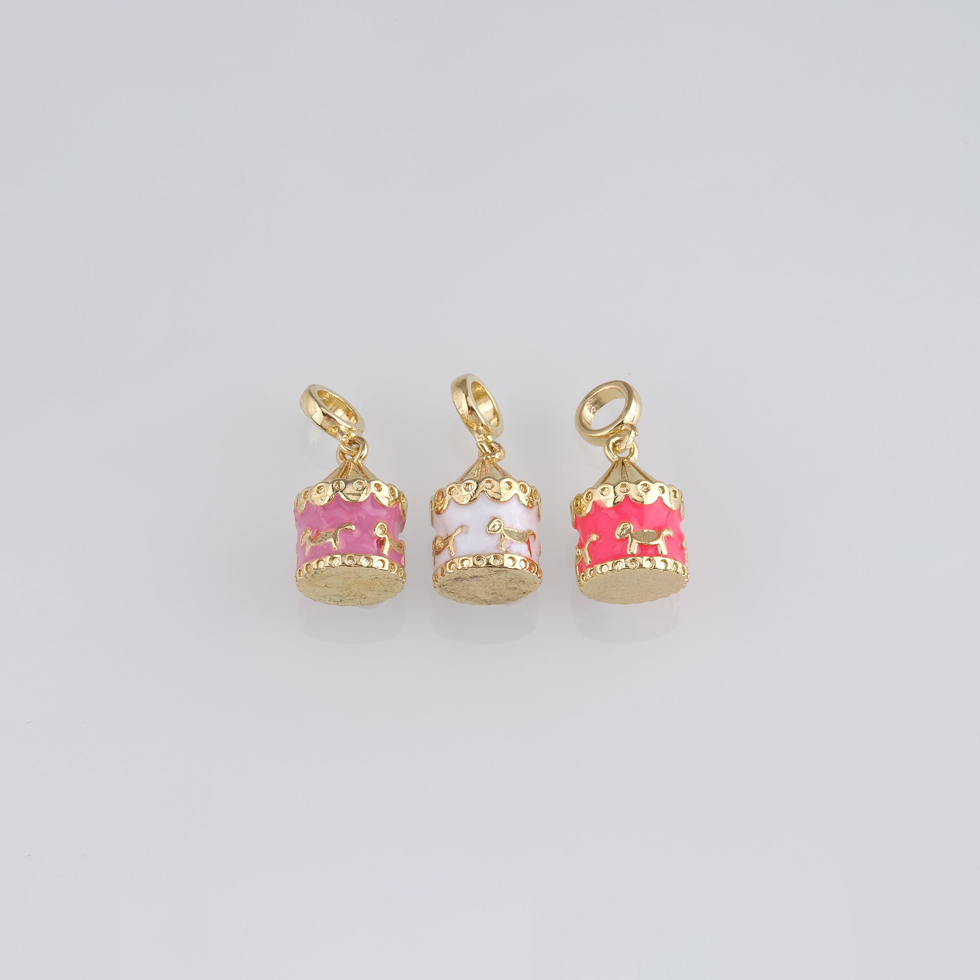 18K Gold Filled Carousel Pendant,Fairground Charm,Enamel Carousel Earrings Necklace for DIY Jewelry Making Supply