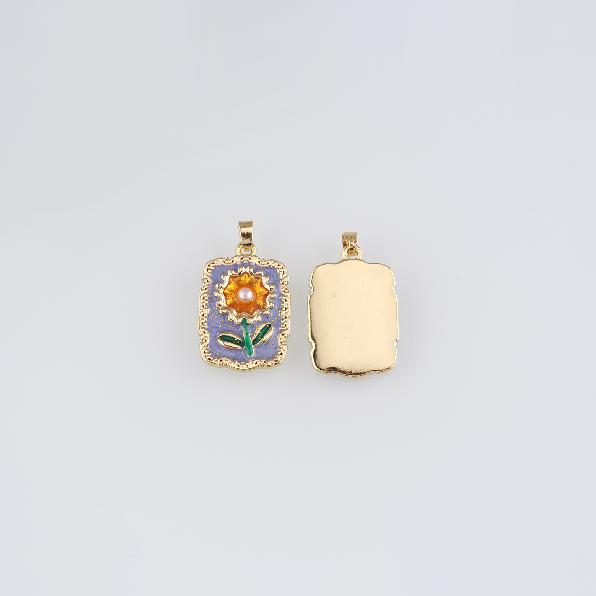 18K Gold Filled Sunflower Pendant,Enamel Sunflower Charm Earrings Necklace for DIY Jewelry Making Supply