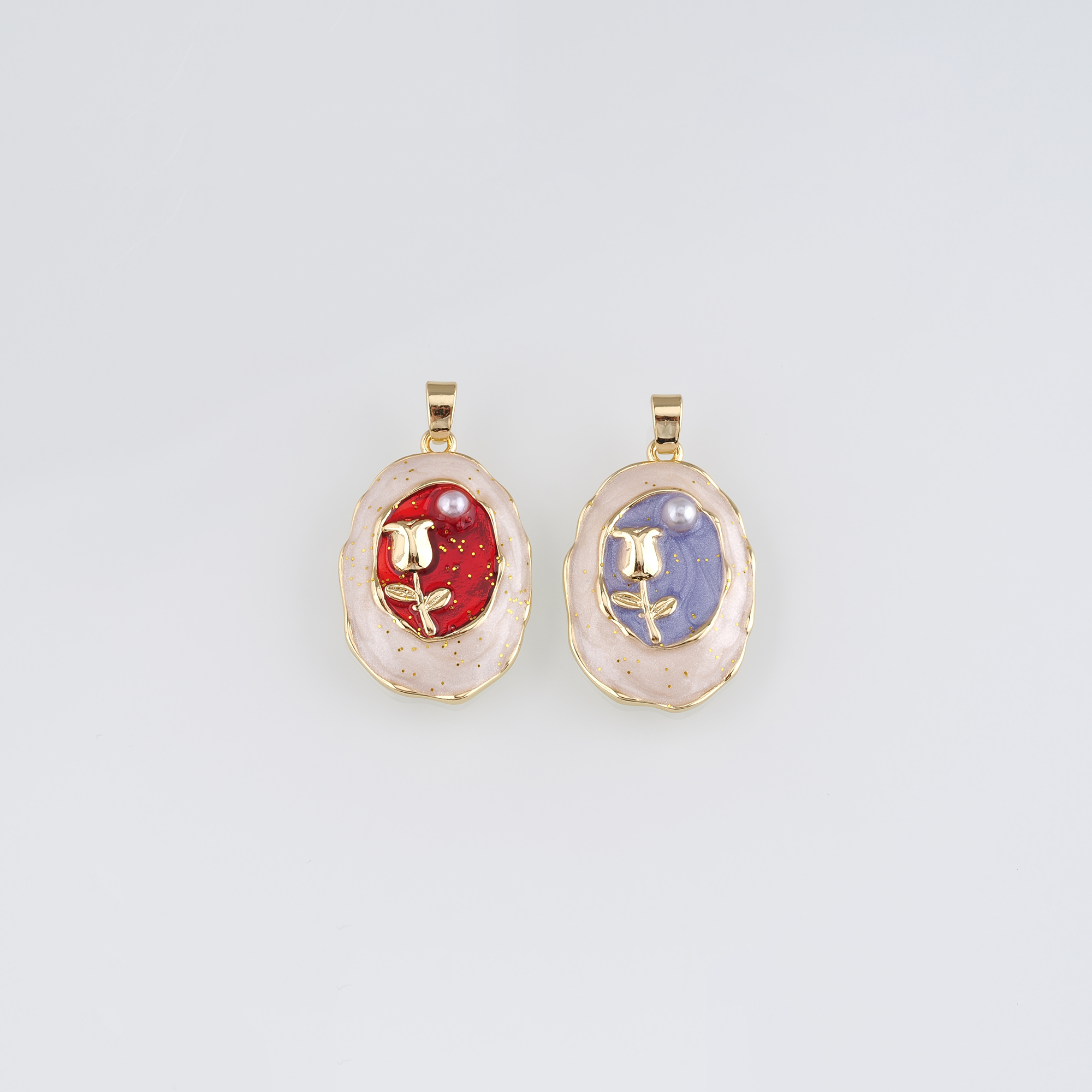 18K Gold Filled Tulip Pendant,Flower Charm,Enamel Tulip Earrings Necklace for DIY Jewelry Making Supply