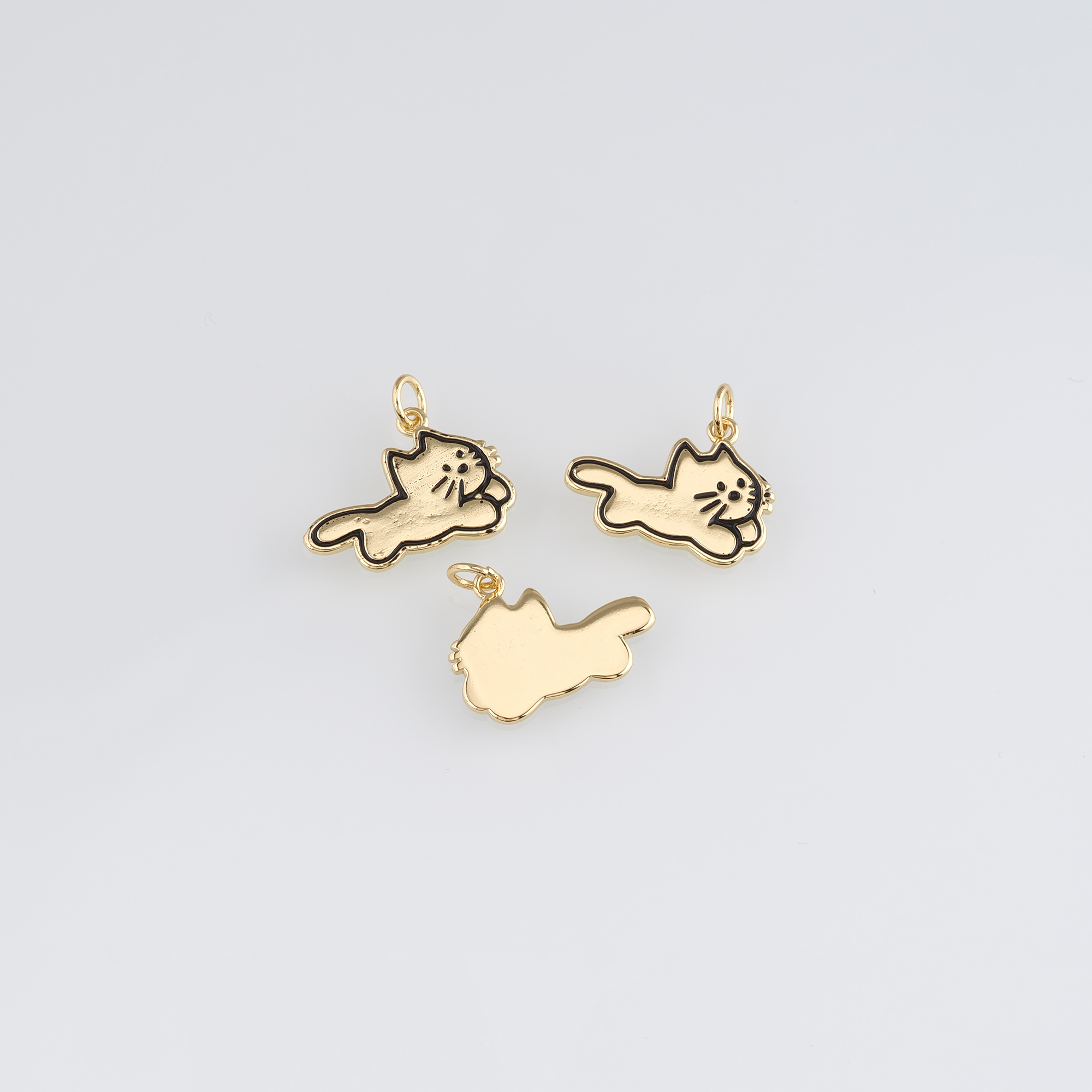 18K Gold Filled Cat Pendant,Animal Charm,Enamel Cat Earrings Necklace for DIY Jewelry Making Supply