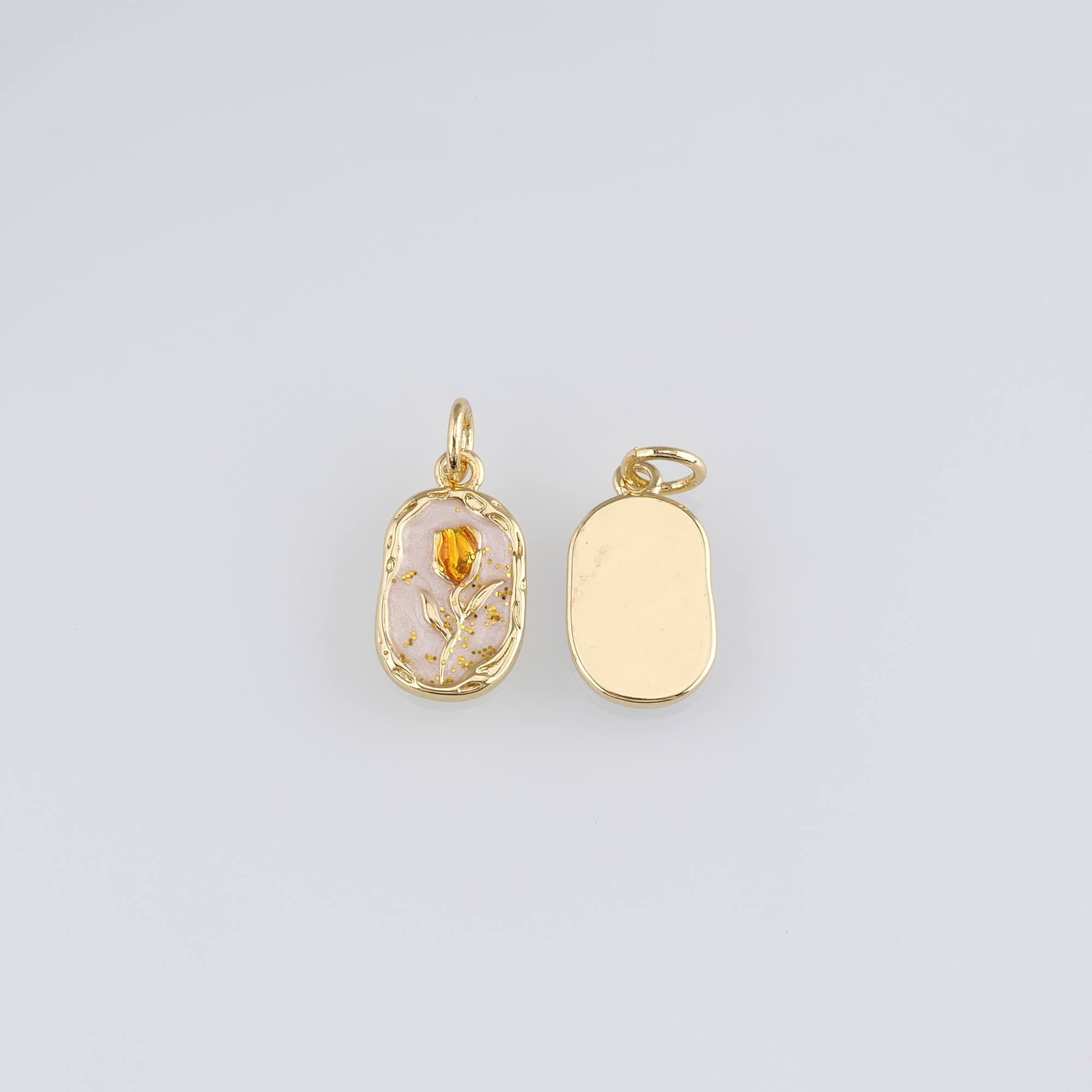 18K Gold Filled Tulip Pendant,Flower Charm,Enamel Tulip Earrings Necklace for DIY Jewelry Making Supply