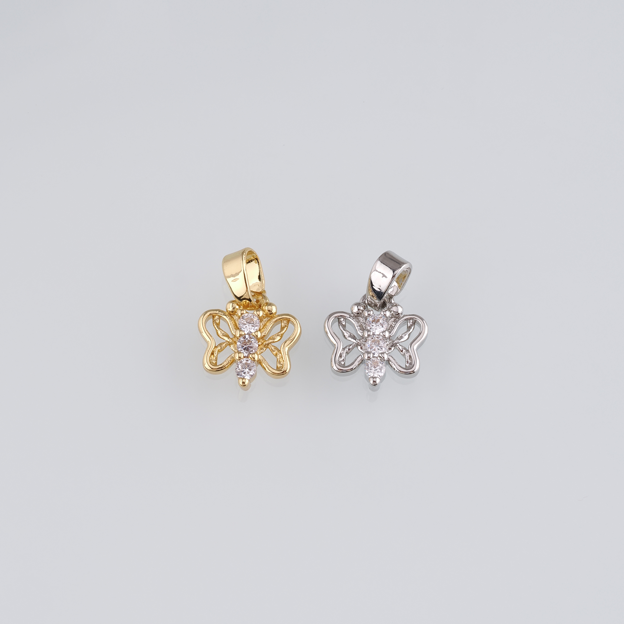 18K Gold Filled Butterfly Pendant,CZ Micro Pave Butterfly Charm Earrings Necklace for DIY Jewelry Making Supply
