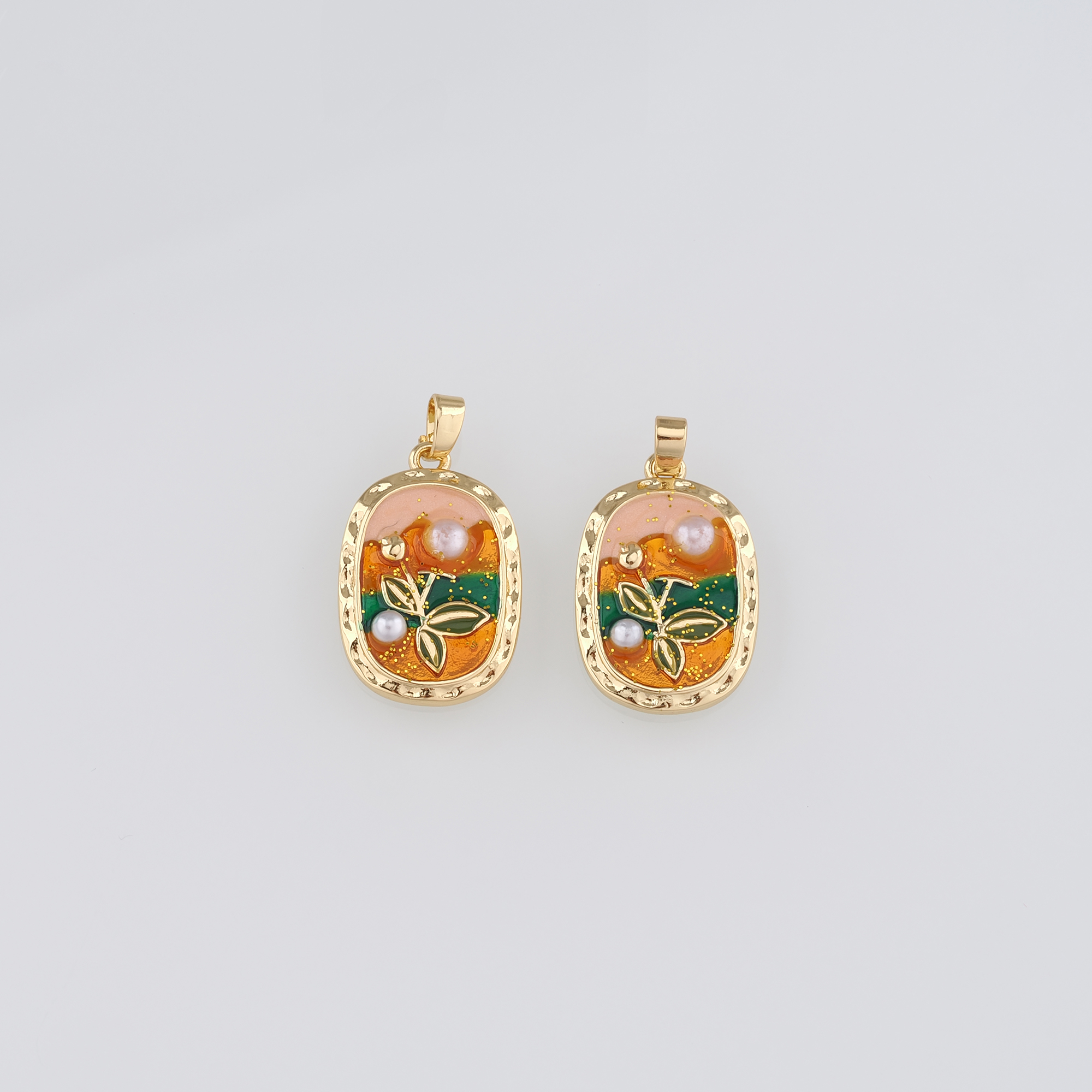 18K Gold Filled Flower Pendant,Enamel Flower Charm Earrings Necklace for DIY Jewelry Making Supply