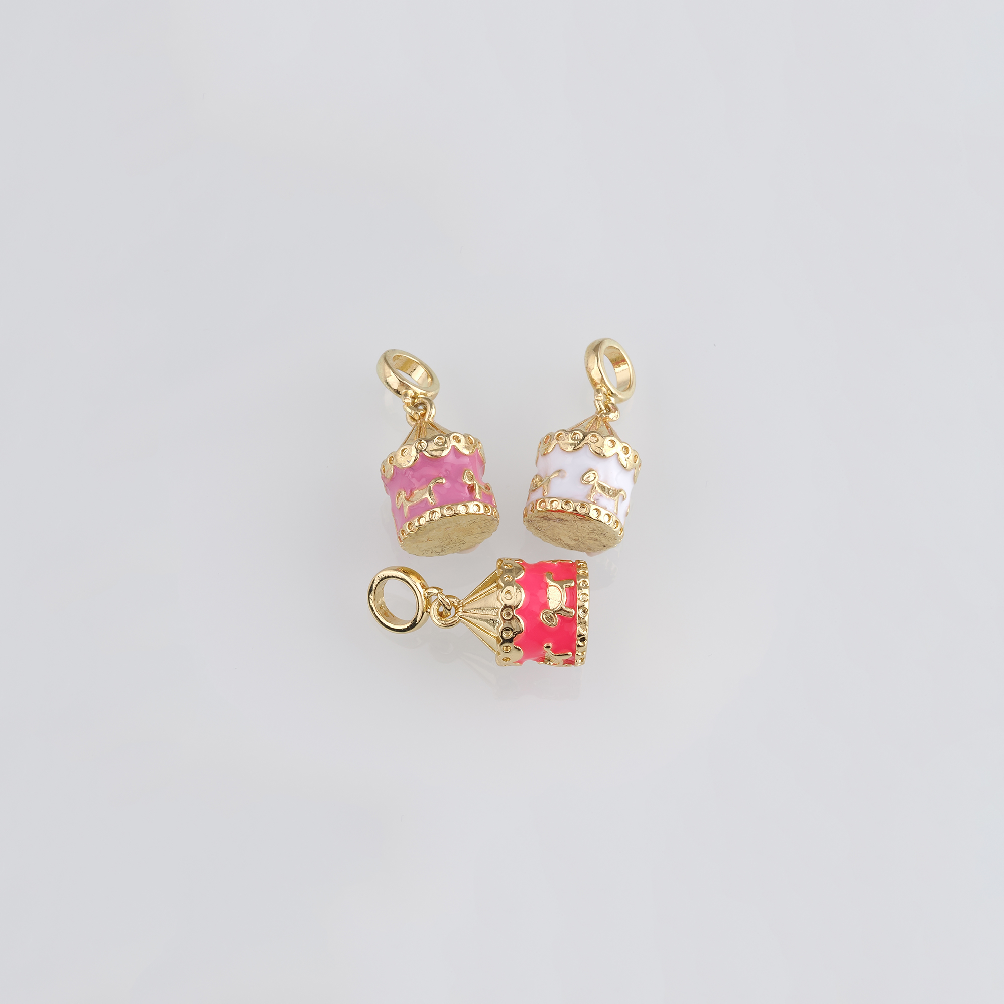 18K Gold Filled Carousel Pendant,Fairground Charm,Enamel Carousel Earrings Necklace for DIY Jewelry Making Supply