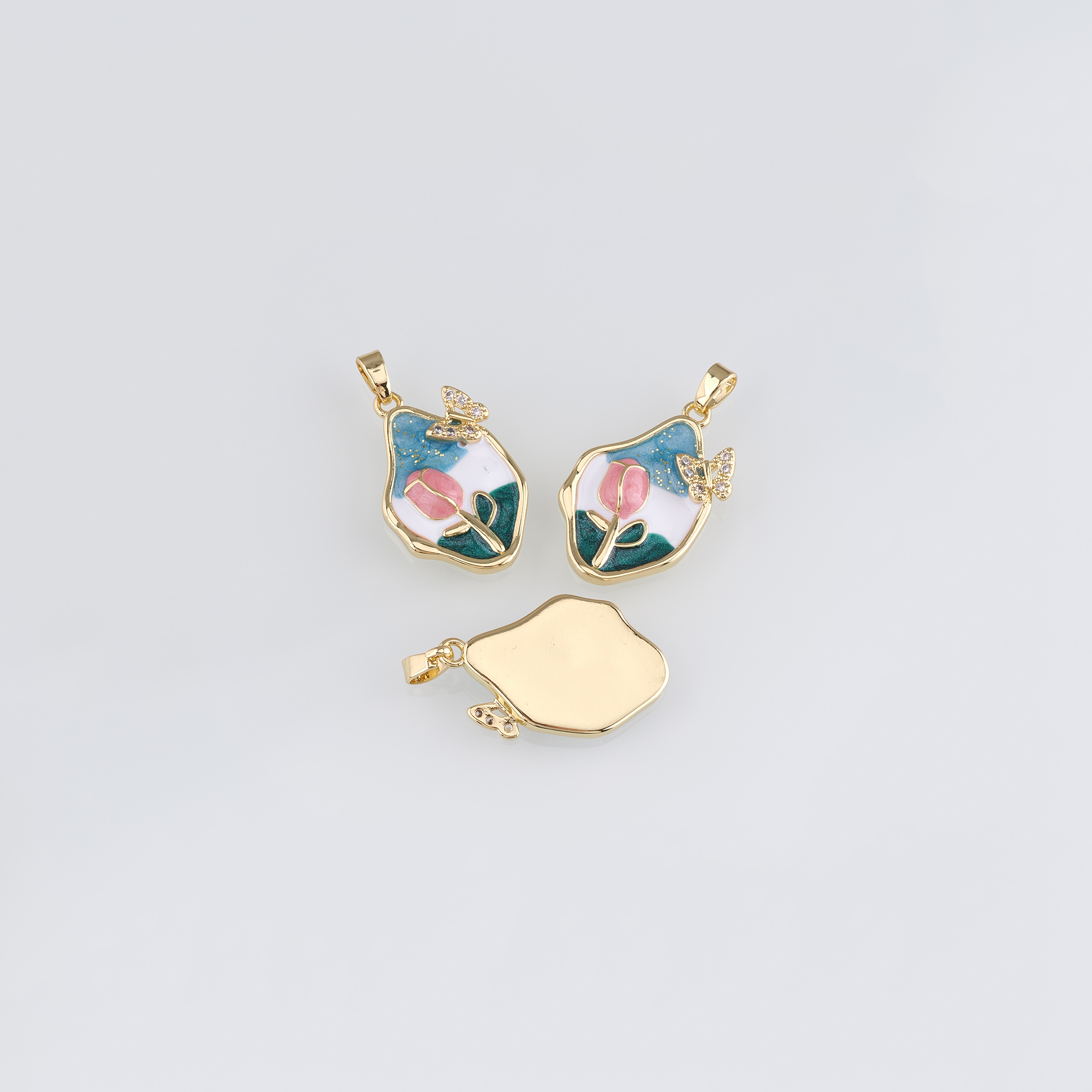 18K Gold Filled Tulip Pendant,Flower Charm,Enamel Tulip Earrings Necklace for DIY Jewelry Making Supply