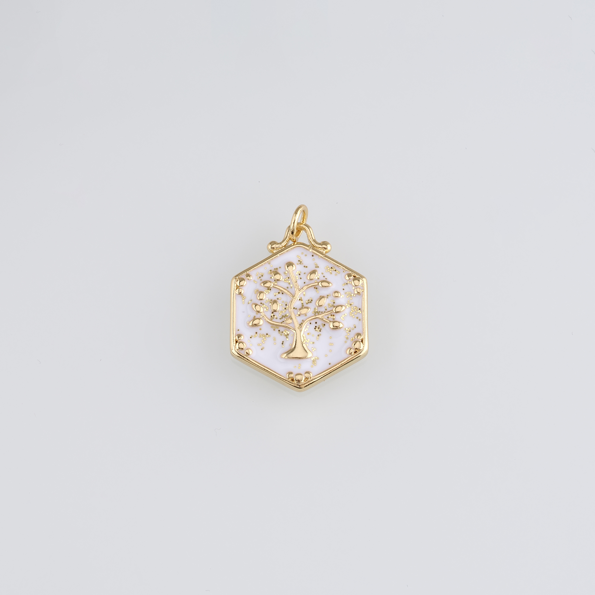 18K Gold Filled Tree of Life Pendant,Enamel Tree Charm Earrings Necklace for DIY Jewelry Making Supply