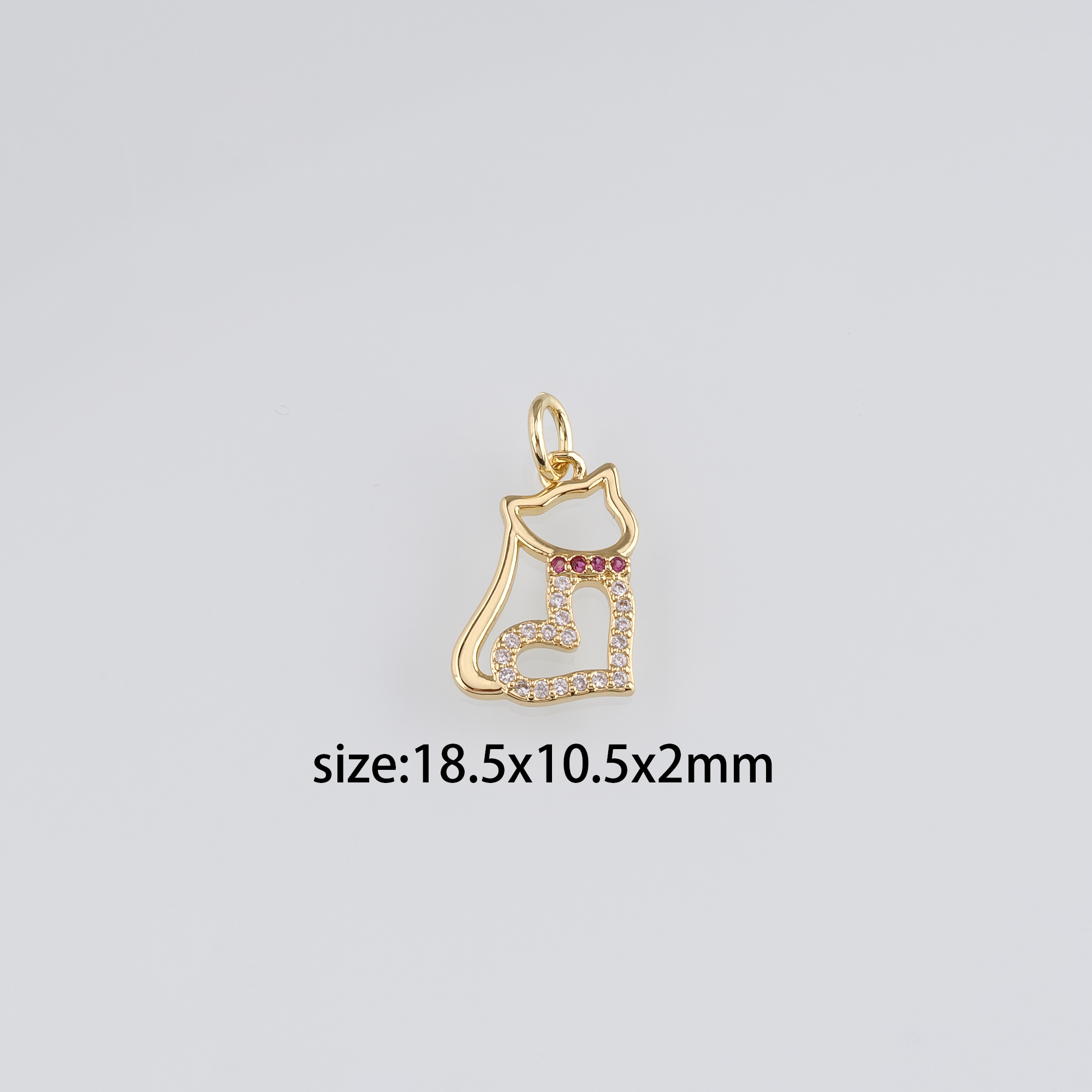 18K Gold Filled Cat Pendant,Animal Charm,CZ Micro Pave Cat Earrings Necklace for DIY Jewelry Making Supply