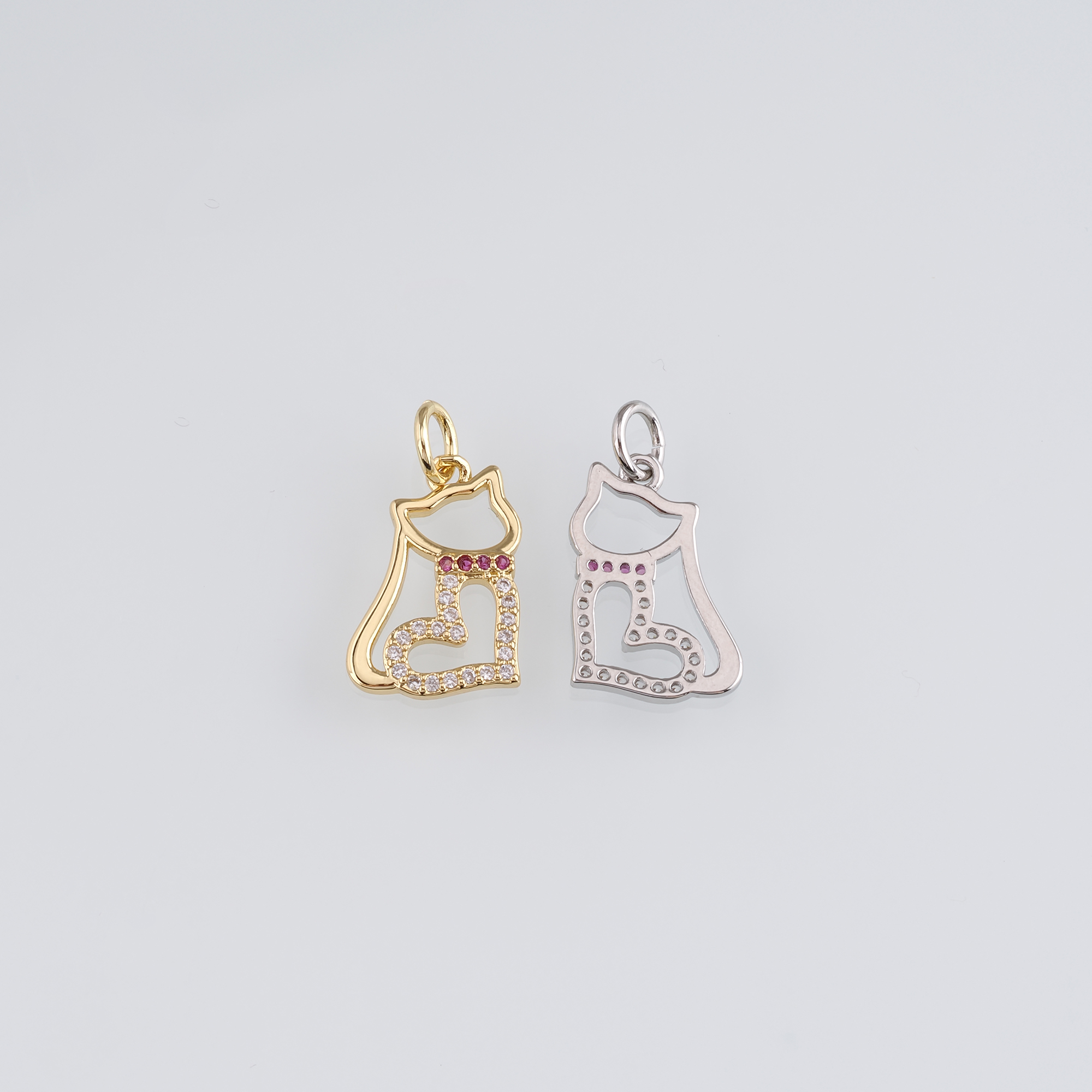 18K Gold Filled Cat Pendant,Animal Charm,CZ Micro Pave Cat Earrings Necklace for DIY Jewelry Making Supply
