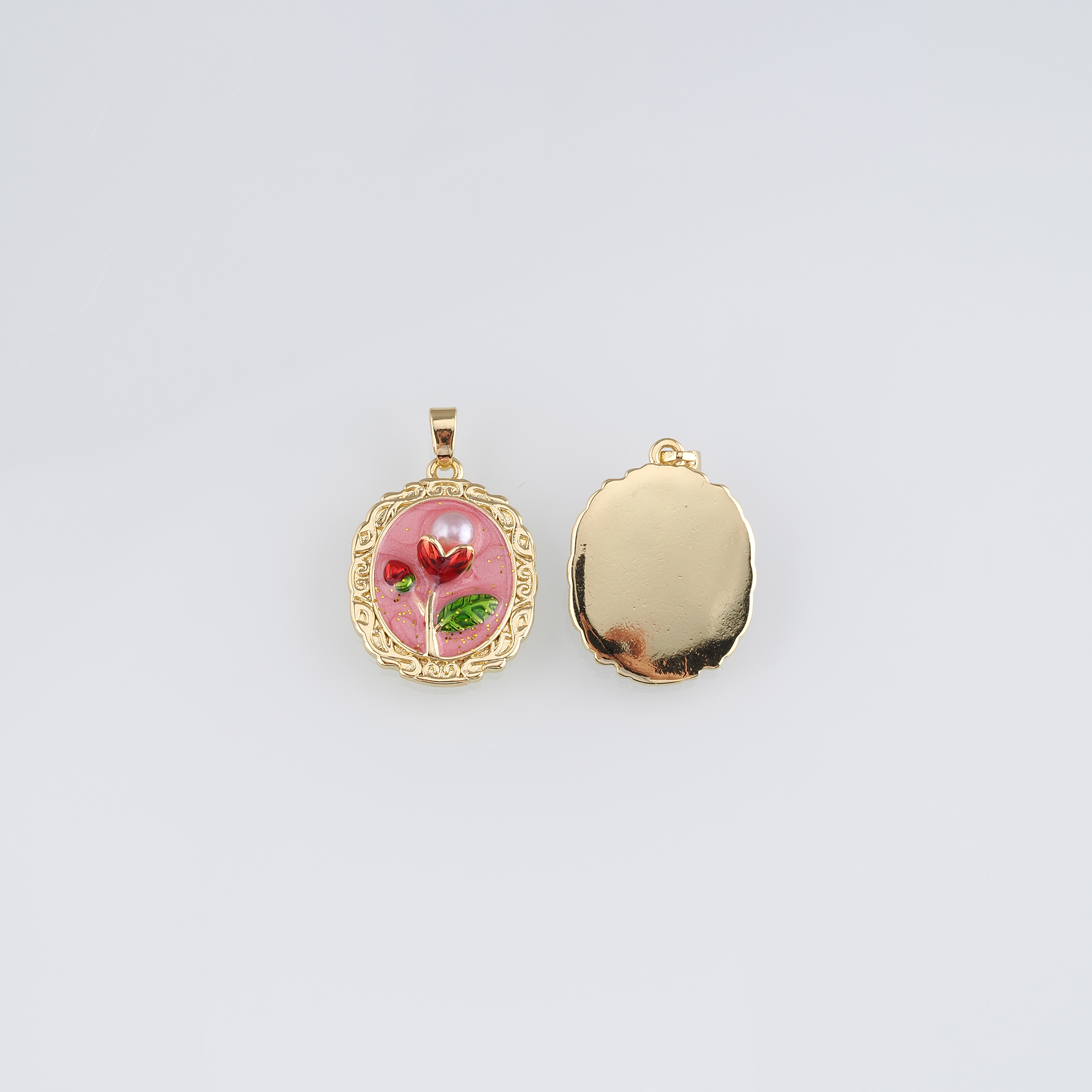 18K Gold Filled Tulip Pendant,Flower Charm,Enamel Tulip Earrings Necklace for DIY Jewelry Making Supply