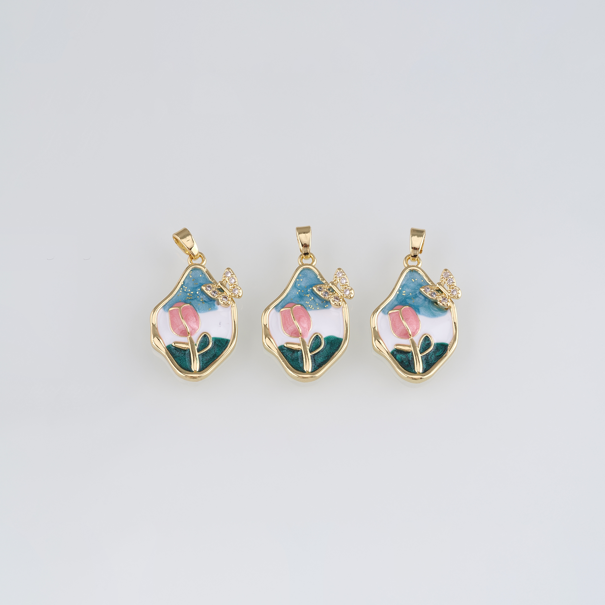 18K Gold Filled Tulip Pendant,Flower Charm,Enamel Tulip Earrings Necklace for DIY Jewelry Making Supply