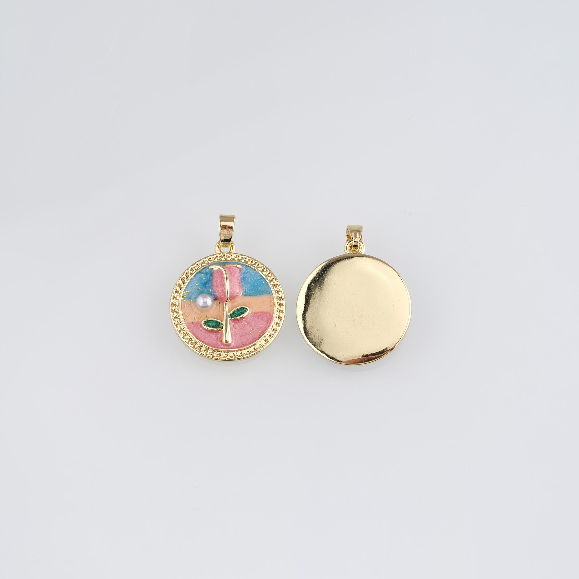 18K Gold Filled Tulip Pendant,Flower Charm,Enamel Tulip Earrings Necklace for DIY Jewelry Making Supply