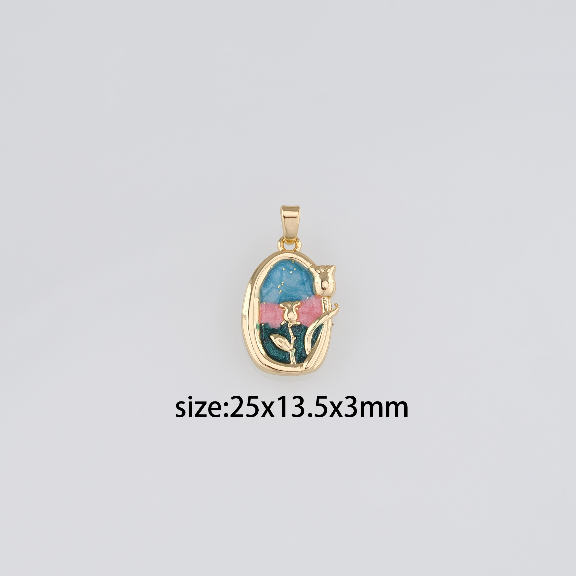 18K Gold Filled Tulip Pendant,Flower Charm,Enamel Tulip Earrings Necklace for DIY Jewelry Making Supply