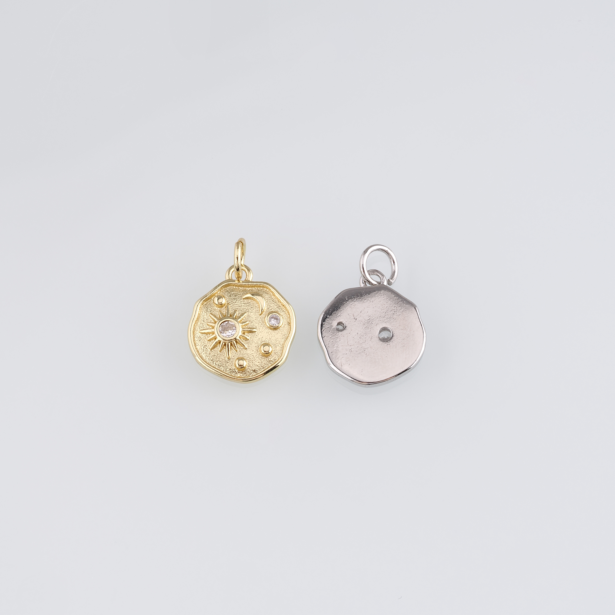 18K Gold Filled Sun Moon Pendant,CZ Micro Pave Celestial Charm Earrings Necklace for DIY Jewelry Making Supply