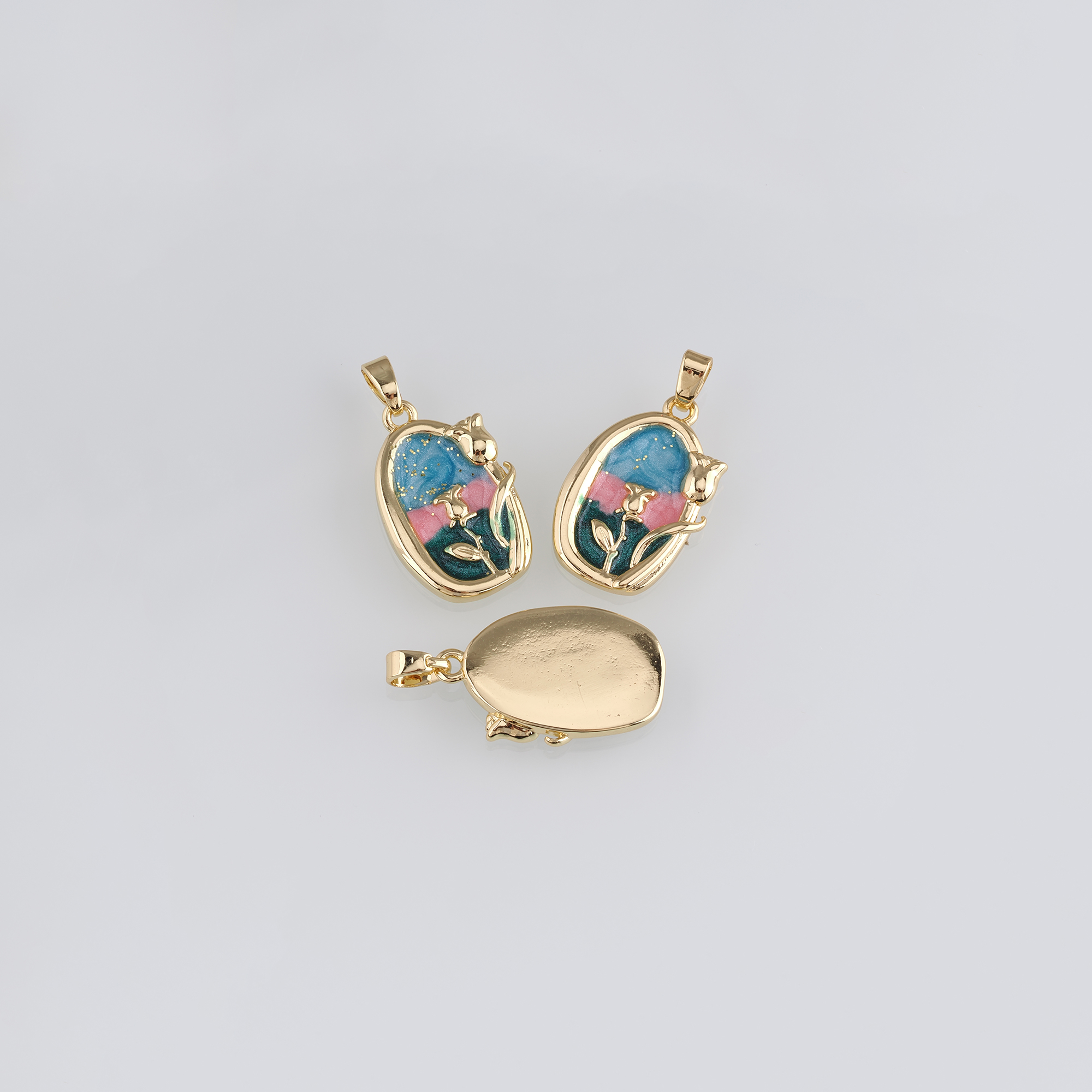 18K Gold Filled Tulip Pendant,Flower Charm,Enamel Tulip Earrings Necklace for DIY Jewelry Making Supply