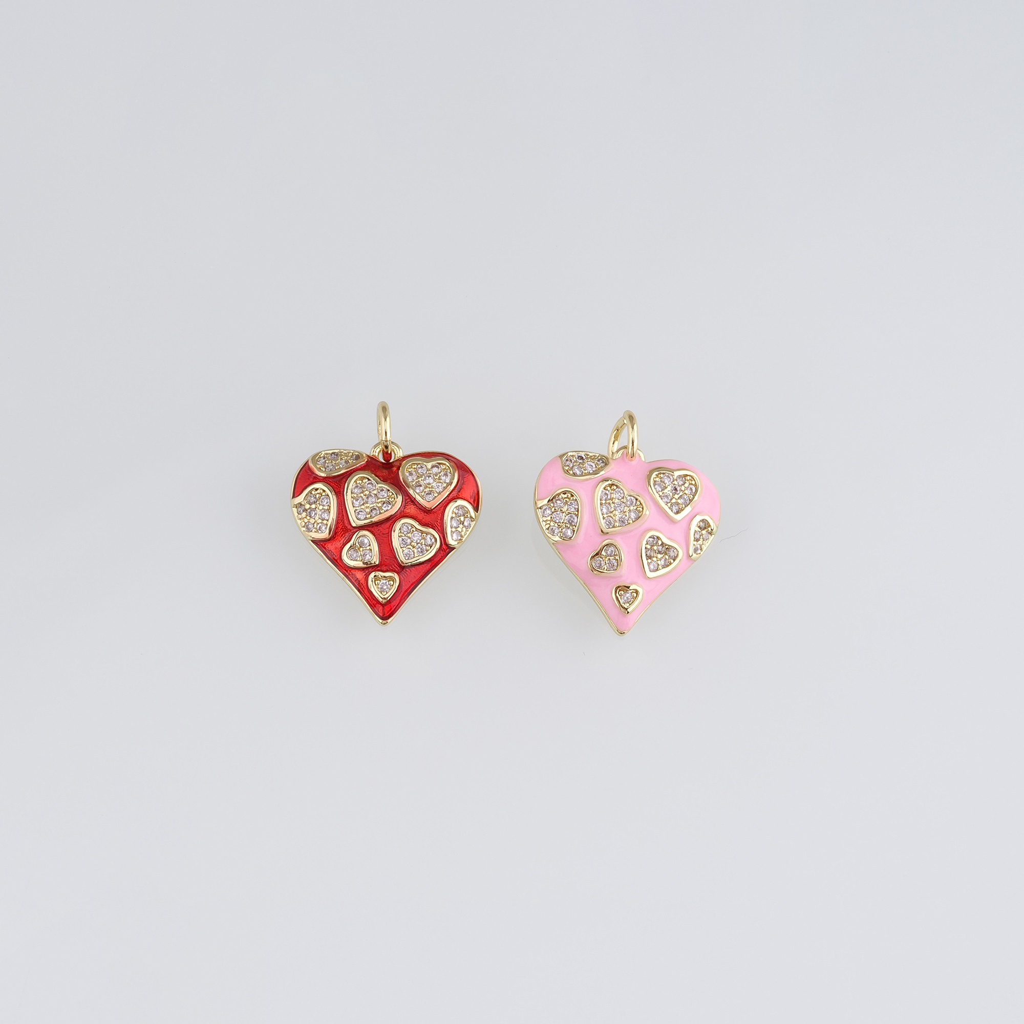 18K Gold Filled Heart Pendant,Enamel Heart Charm Earrings Necklace for DIY Jewelry Making Supply