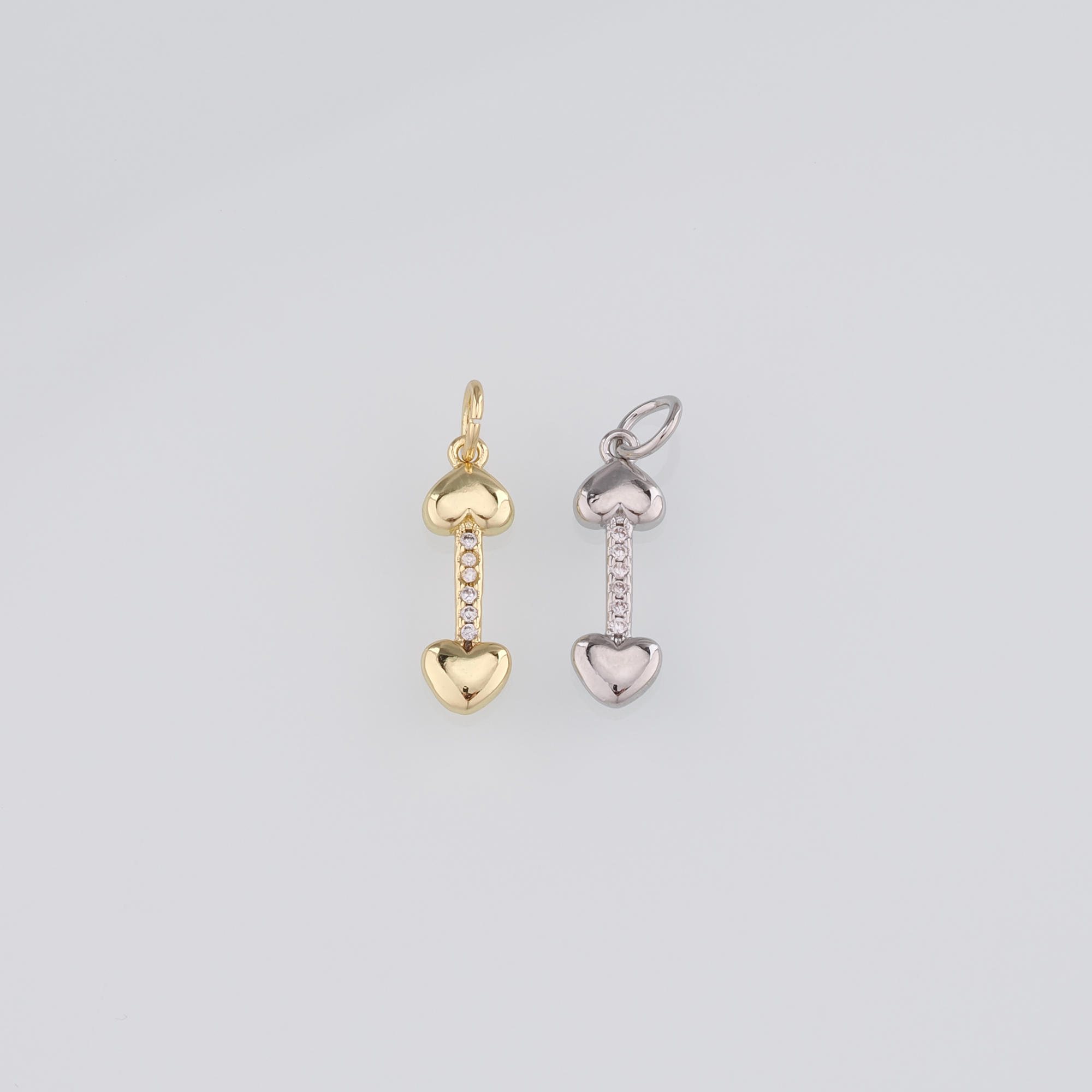 CZ Micro Pave Heart Pendant,18K Gold Filled Heart Arrow Charm Earrings Necklace for DIY Jewelry Making Supply