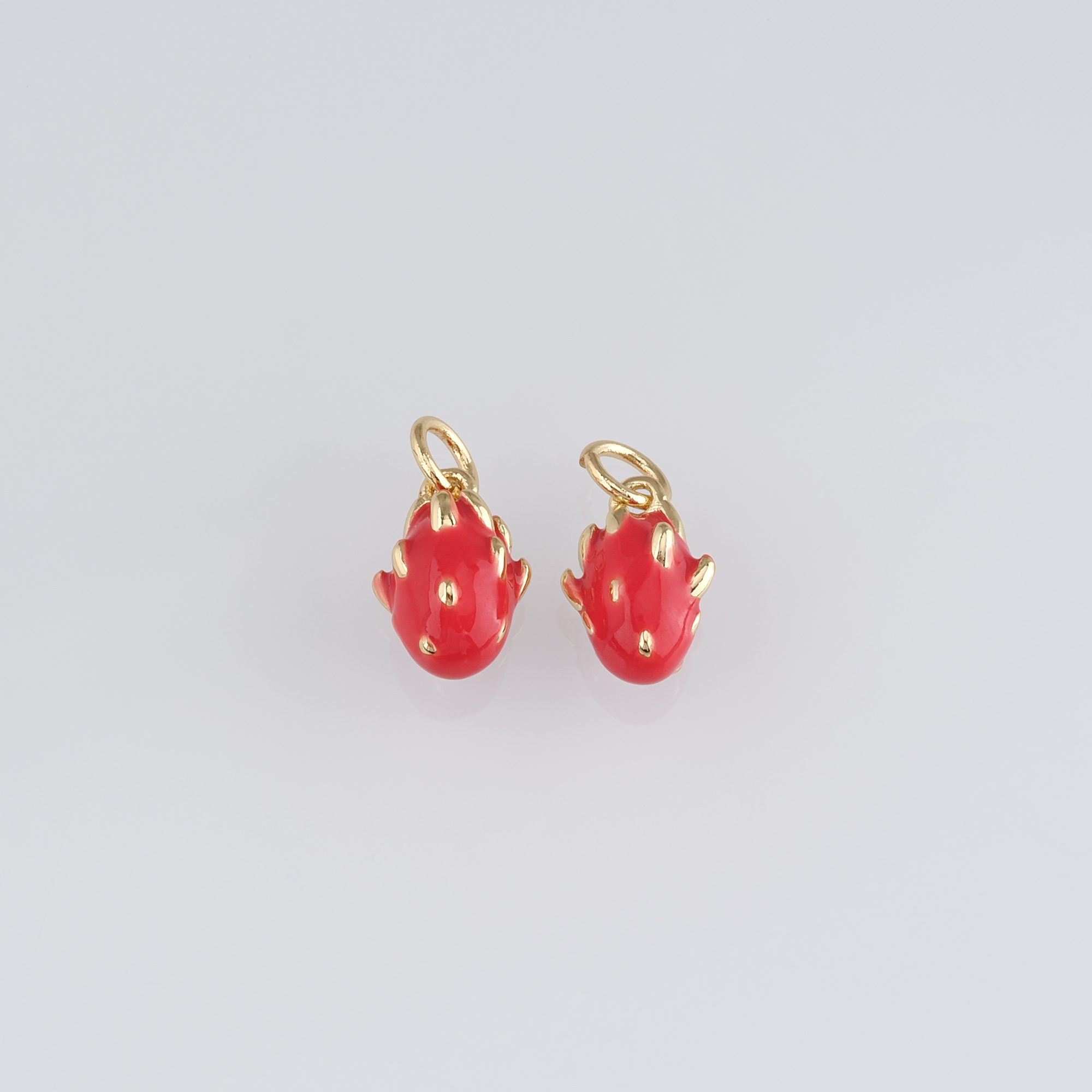 18K Gold Filled Dragon Fruit Pendant,Enamel Fruit Charm Earrings Necklace for DIY Jewelry Making Supply