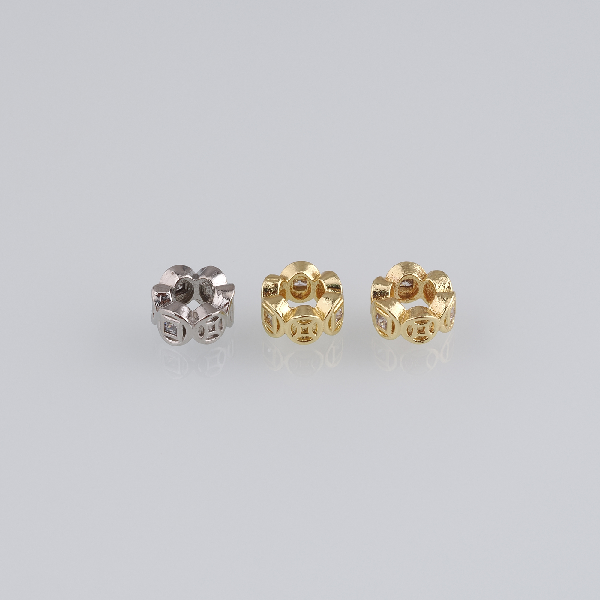 20pcs 18K Gold Filled Round Spacer Beads,CZ Micro Pave Large Hole Beads for Bracelet Jewelry Necklace Making Supply