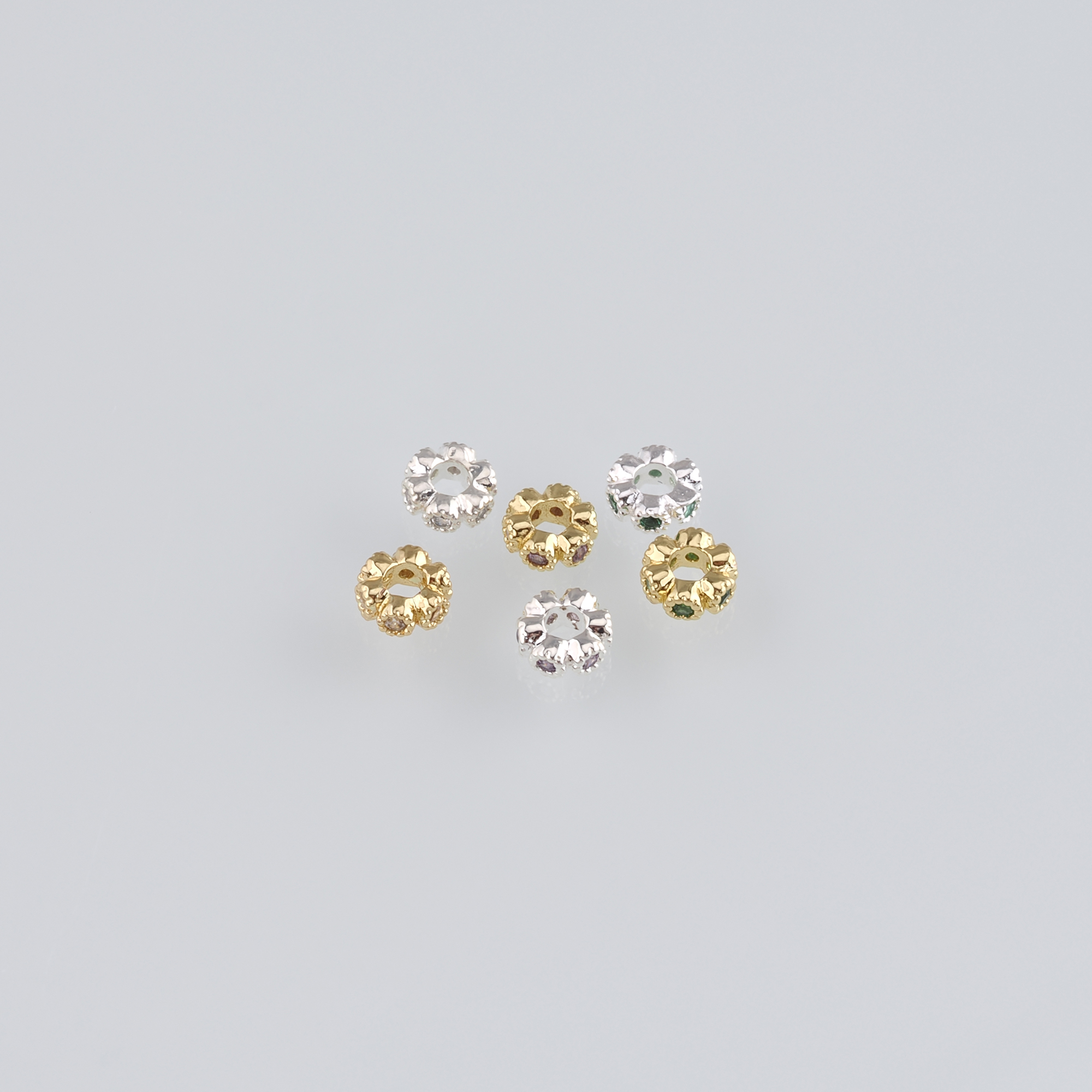 20Pcs 18K Gold Filled Round Flat Beads,CZ Micro Pave Flower Spacer Beads,DIY Jewelry Making Supply