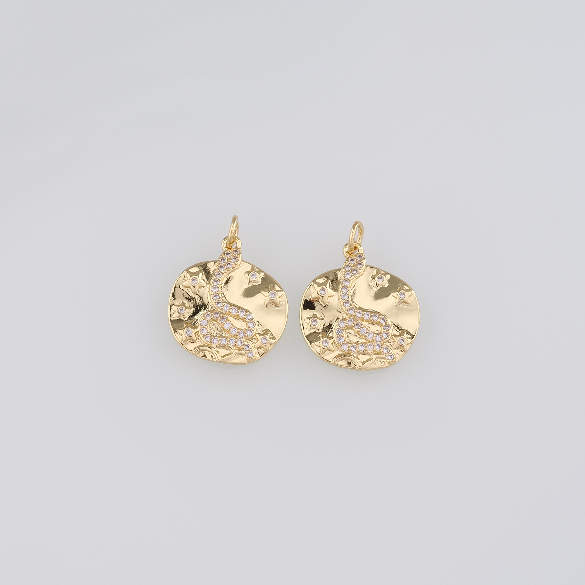 18K Gold Filled Snake Pendant,CZ Micro Pave Reptile Charm Earrings Necklace for DIY Jewelry Making Supply