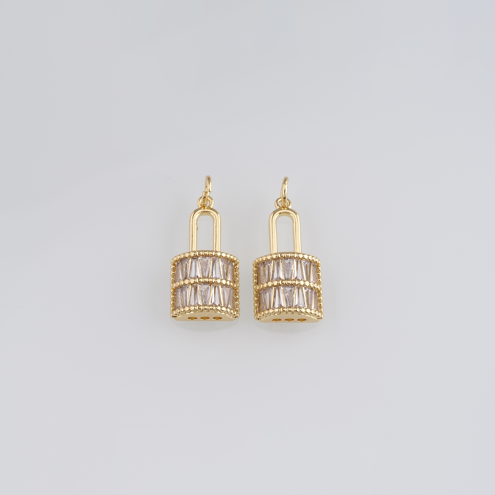18K Gold Filled Lock Pendant,CZ Micro Pave Lock Charm Earrings Necklace for DIY Jewelry Making Supply