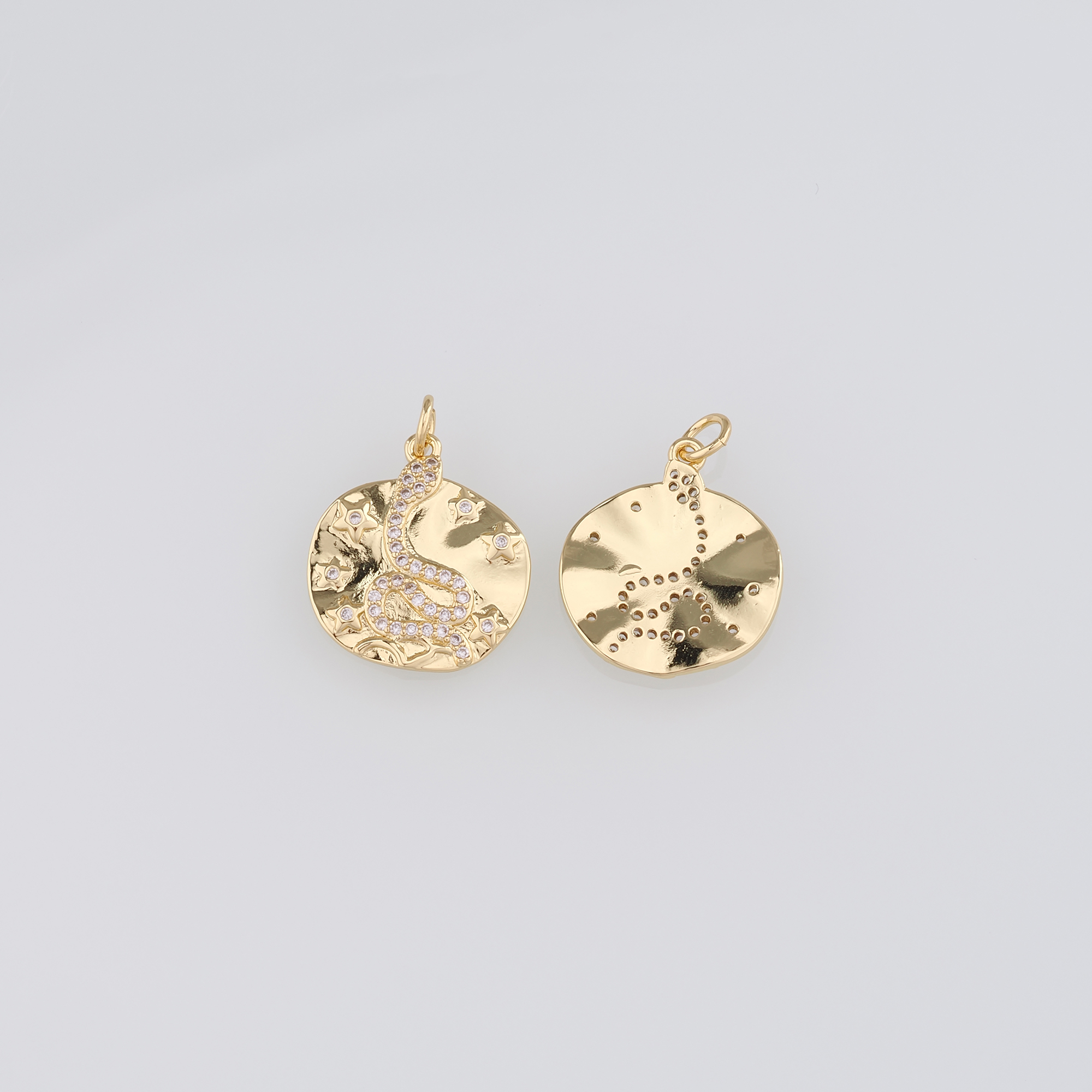 18K Gold Filled Snake Pendant,CZ Micro Pave Reptile Charm Earrings Necklace for DIY Jewelry Making Supply
