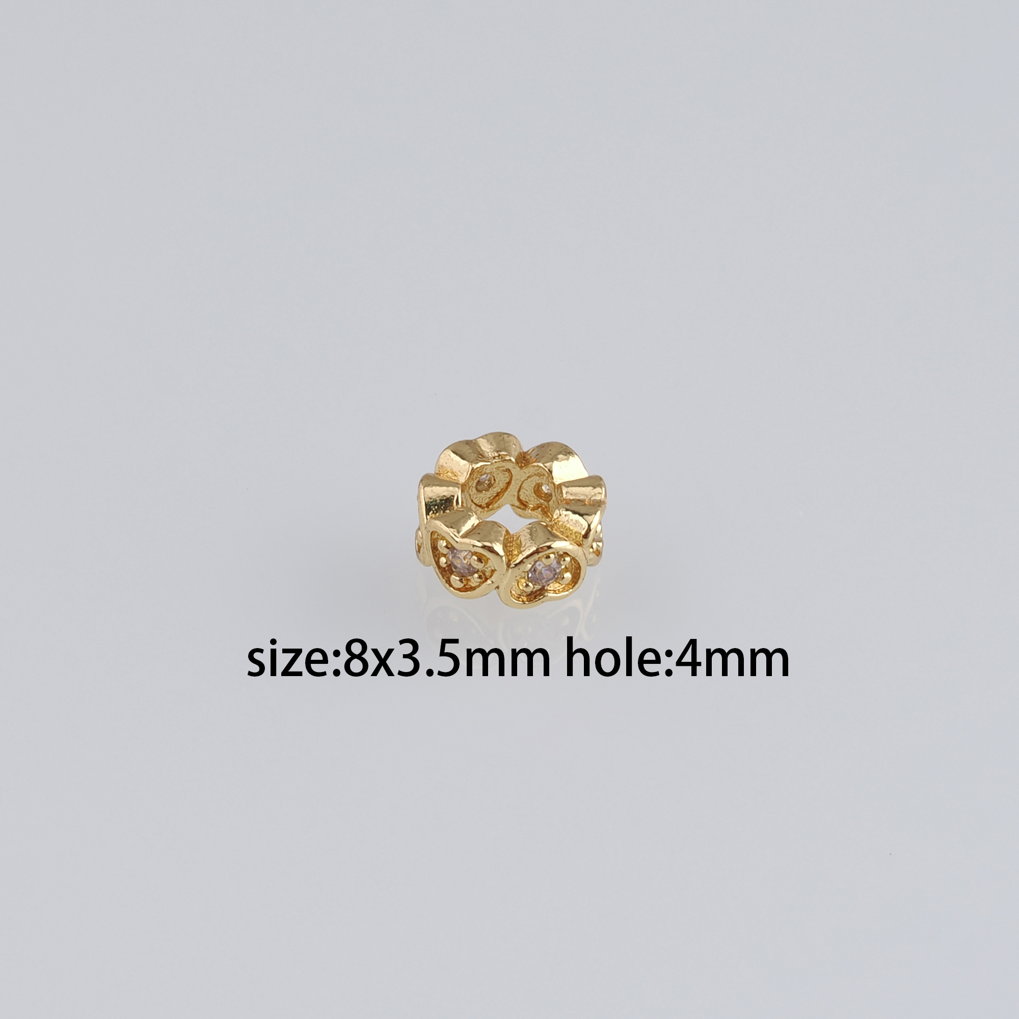 20Pcs 18K Gold Filled Heart Spacer Beads,CZ Micro Pave Heart Beads,DIY Jewelry Making Supply