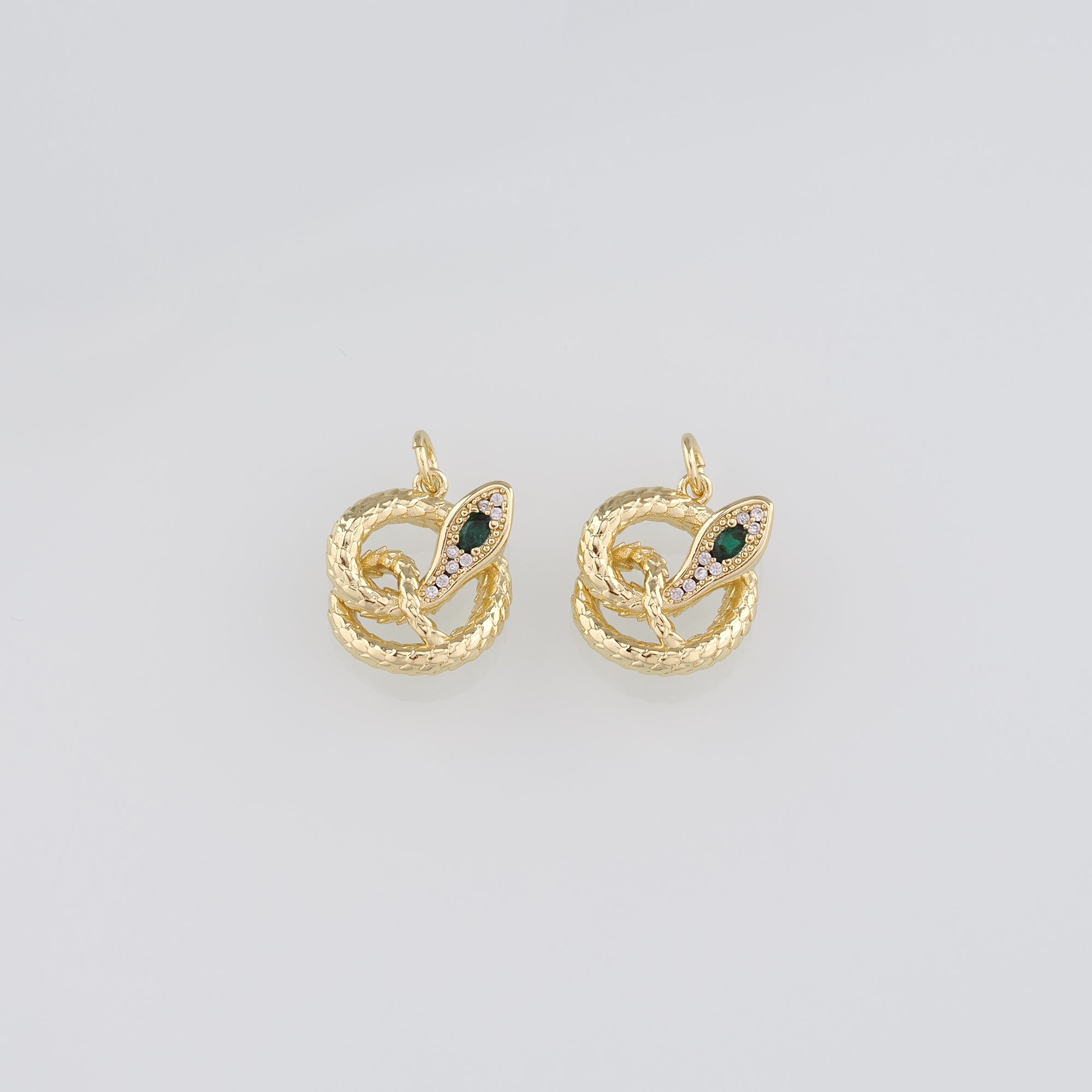 18K Gold Filled Snake Pendant,CZ Micro Pave Reptile Charm Earrings Necklace for DIY Jewelry Making Supply