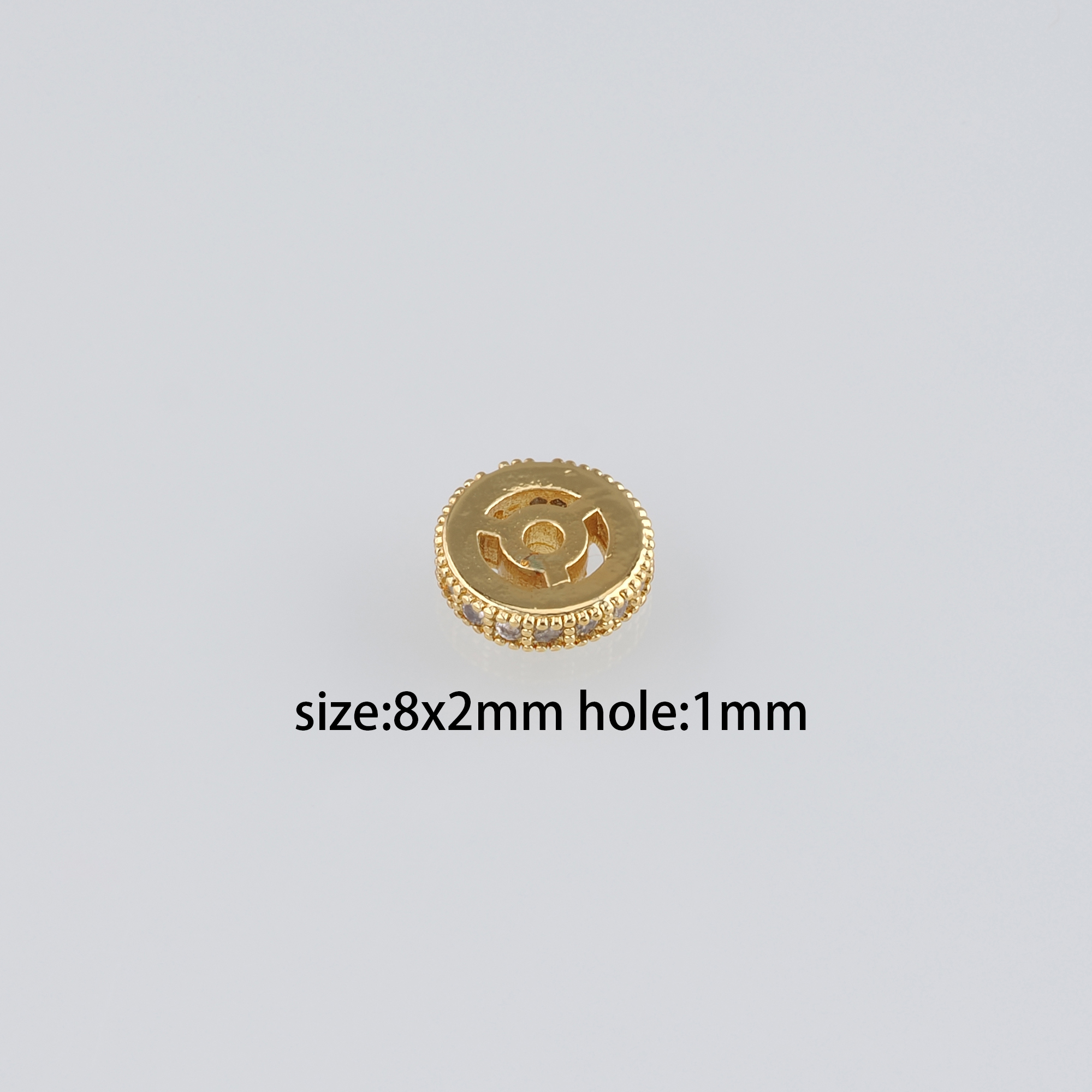 10Pcs 18K Gold Filled Wheel Beads,Flat Beads,CZ Micro Pave Round Flat Spacer Beads,DIY Jewelry Making Supply